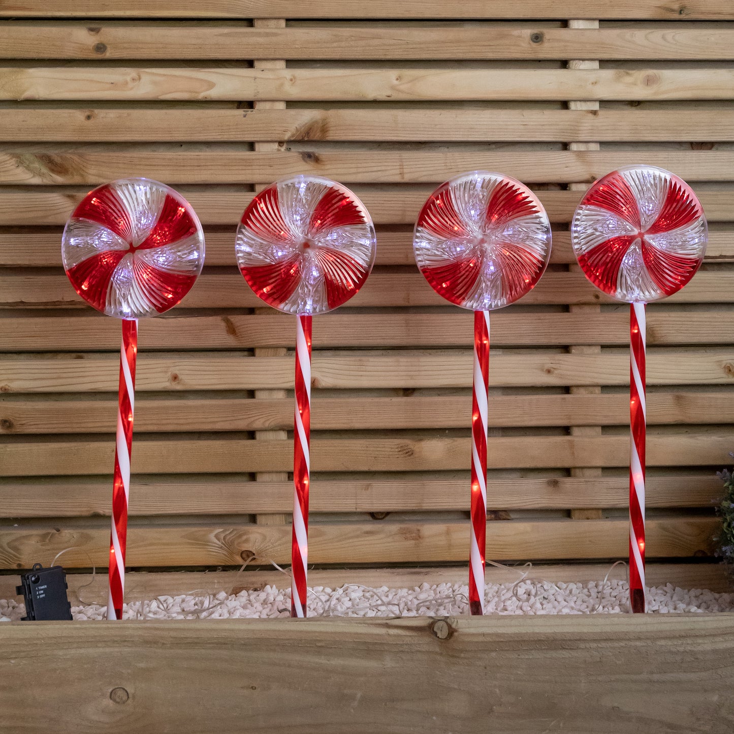 70cm Battery Powered Light up Candy Swirl Pathlights with Red and White LEDs