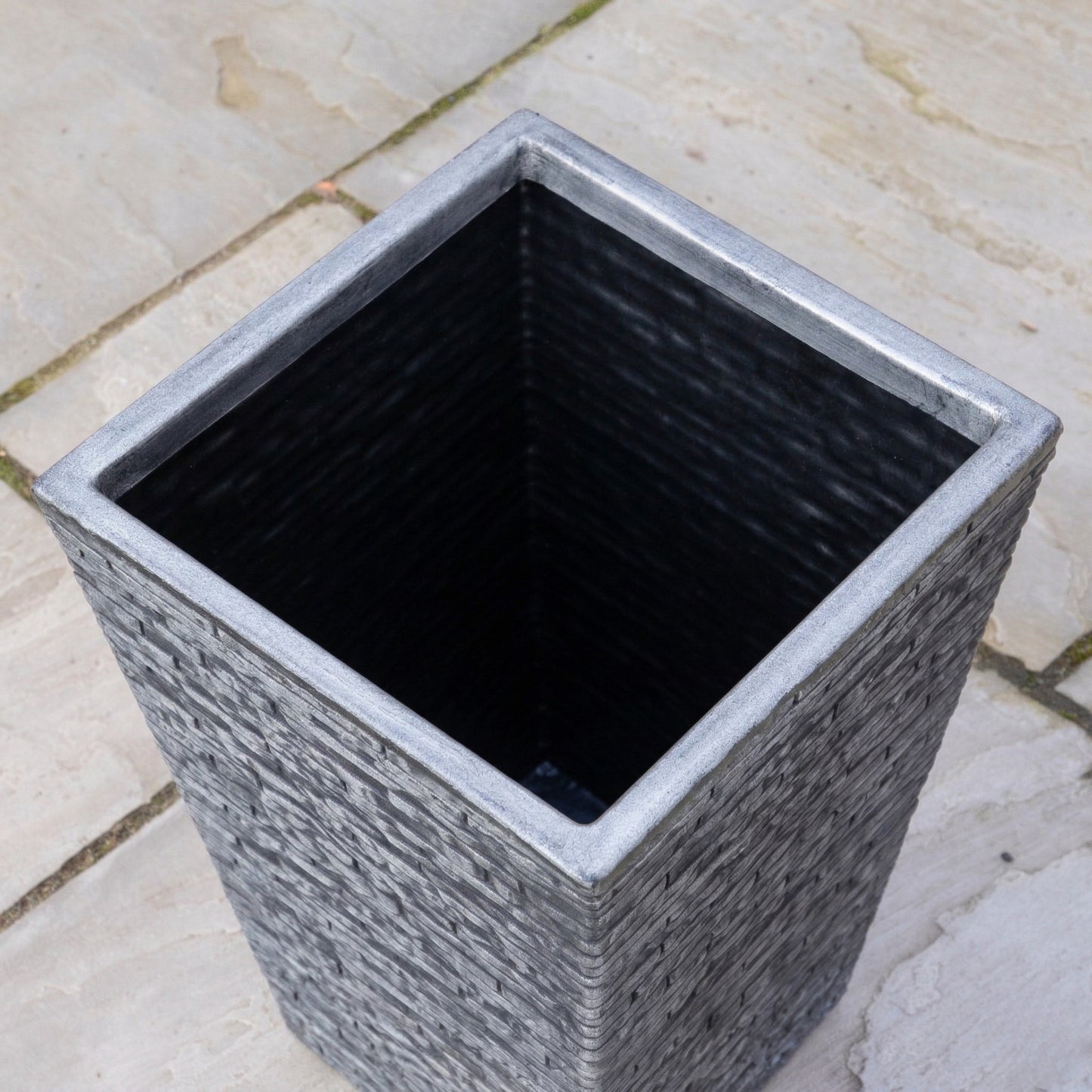 30cm x 45cm Large Square Plastic Slate Effect Garden Planter in Dark Grey