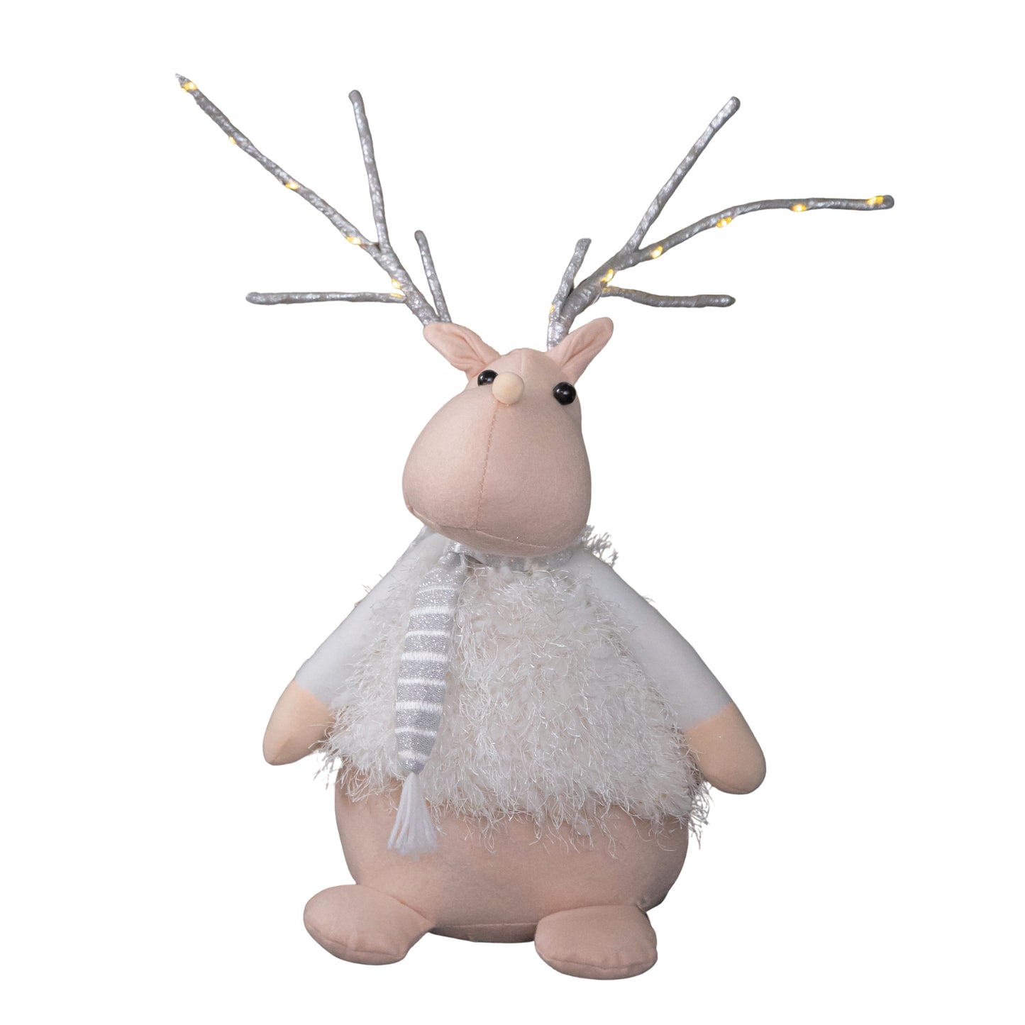 52cm Battery Operated Plush White Christmas Reindeer with LED Lit Antlers