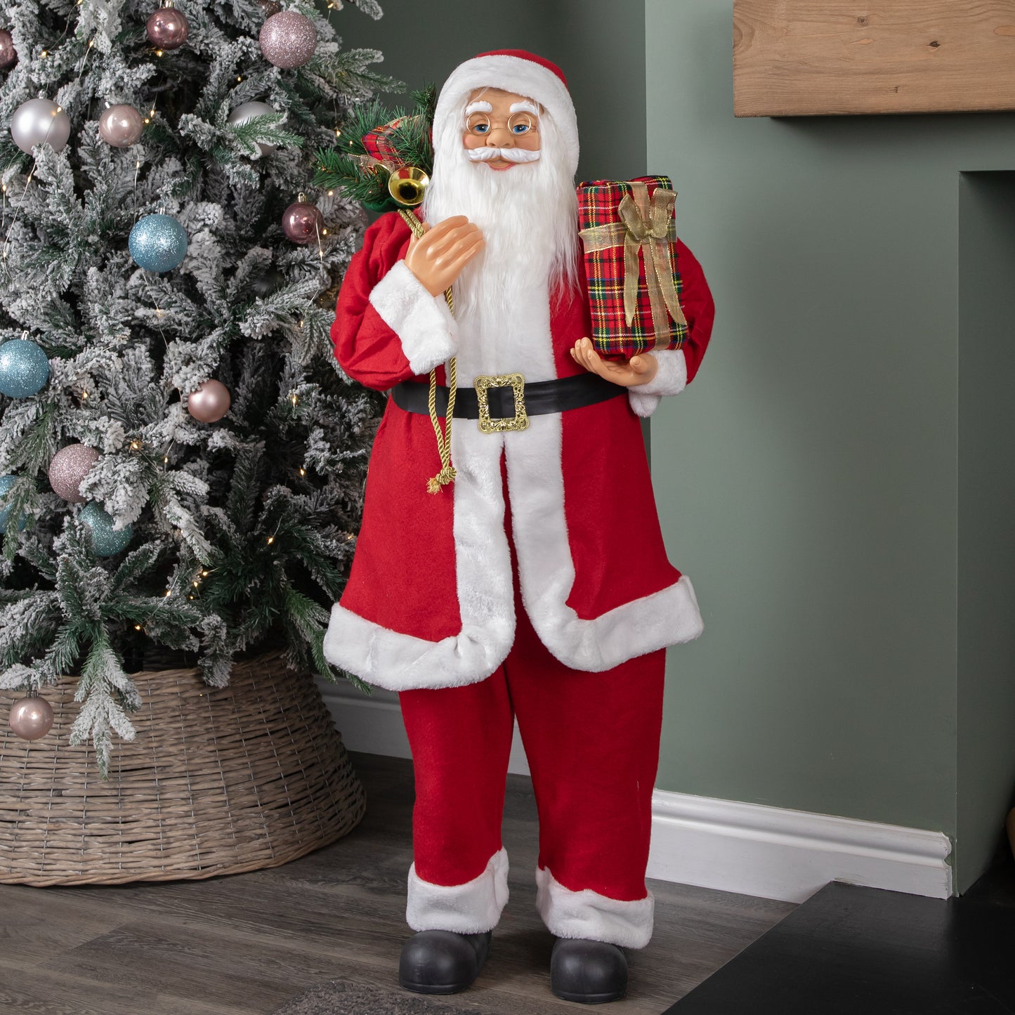 1.1m Red Standing Santa Claus Indoor Decoration with Present and Green Sack