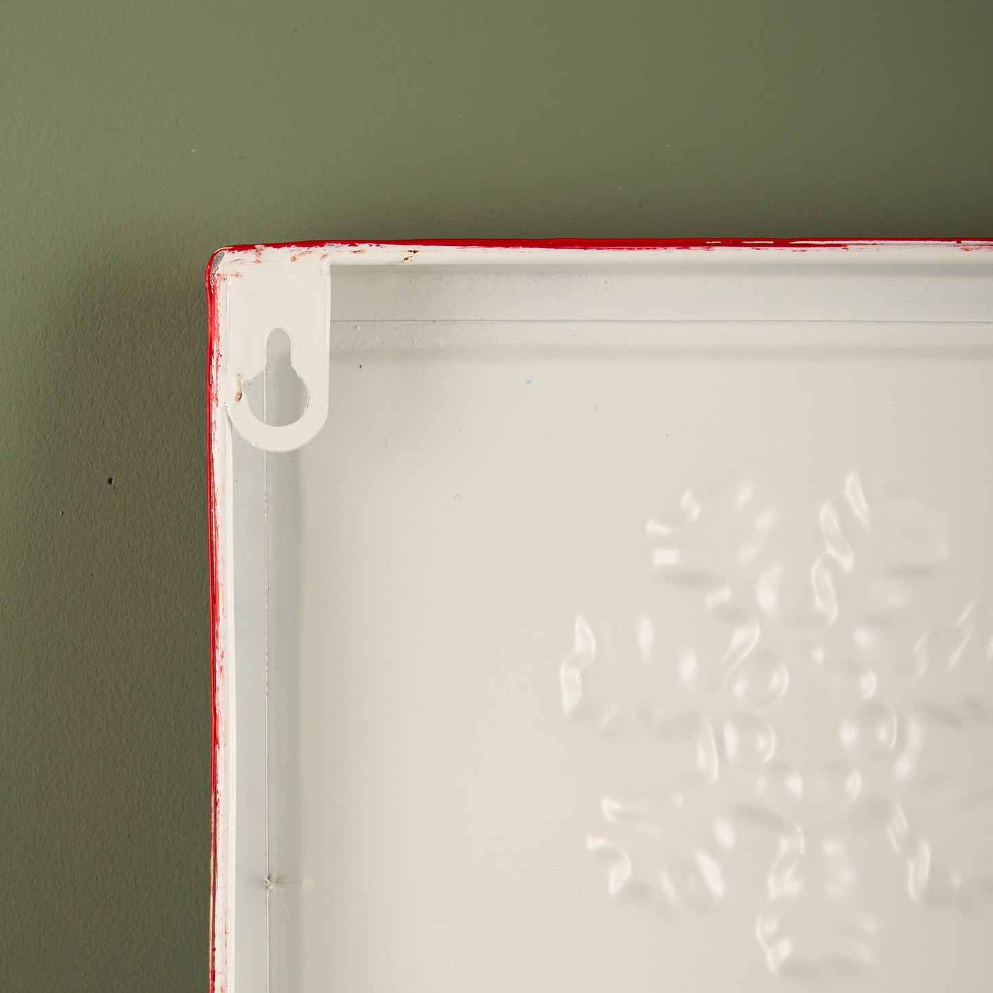 57cm Metal Merry Christmas Hanging Sign in Red & White with Green Snowflakes