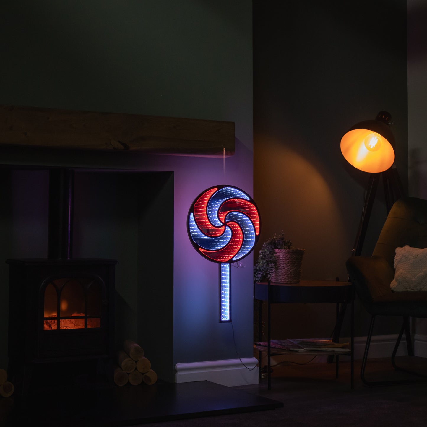 60cm Light up Hanging Christmas Lollipop Infinity Light Decoration with Spinning Effect