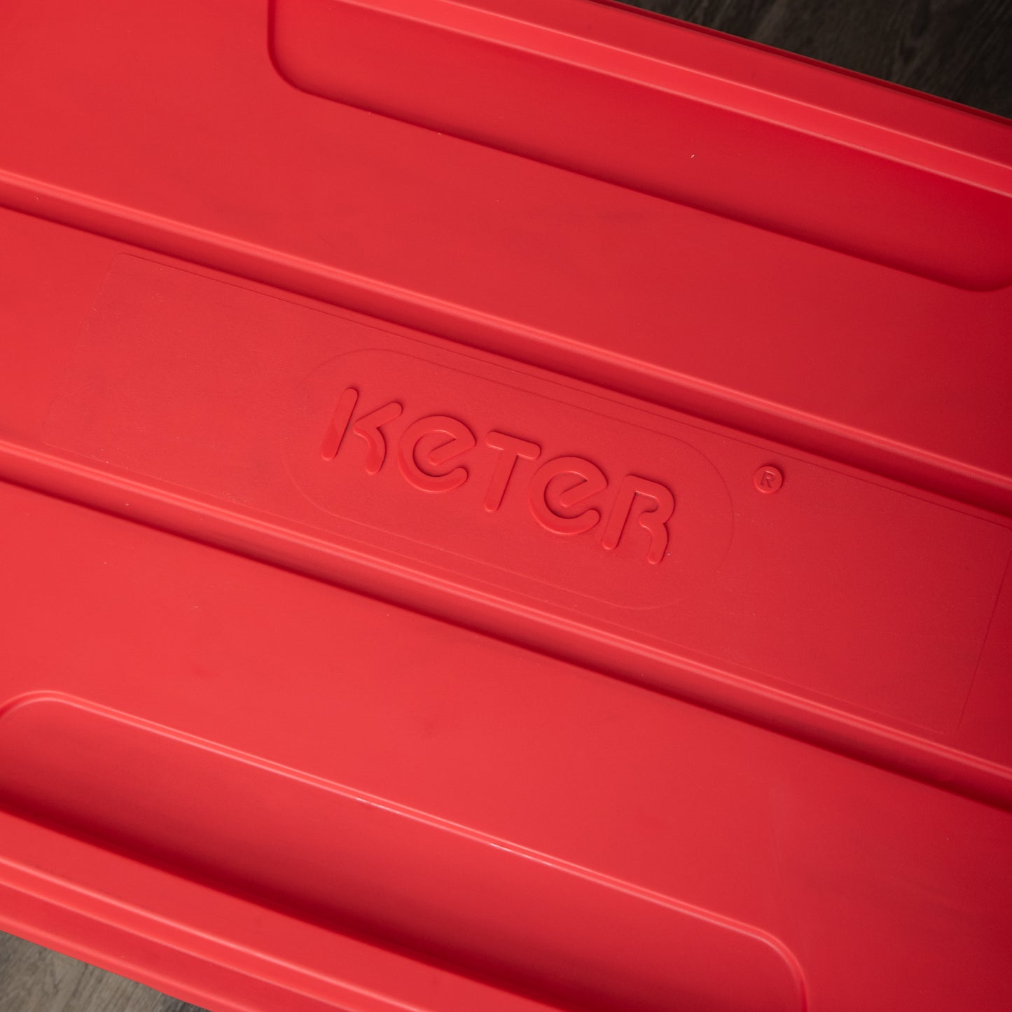 140L Black and Red Tuff Stackable Storage Box with Lid and Carry Handles