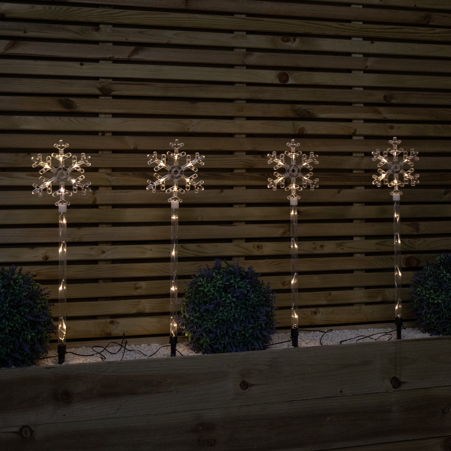 69cm Set of 4 Plastic Crystal Snowflake Pathfinder Christmas Lights with Warm White LEDs