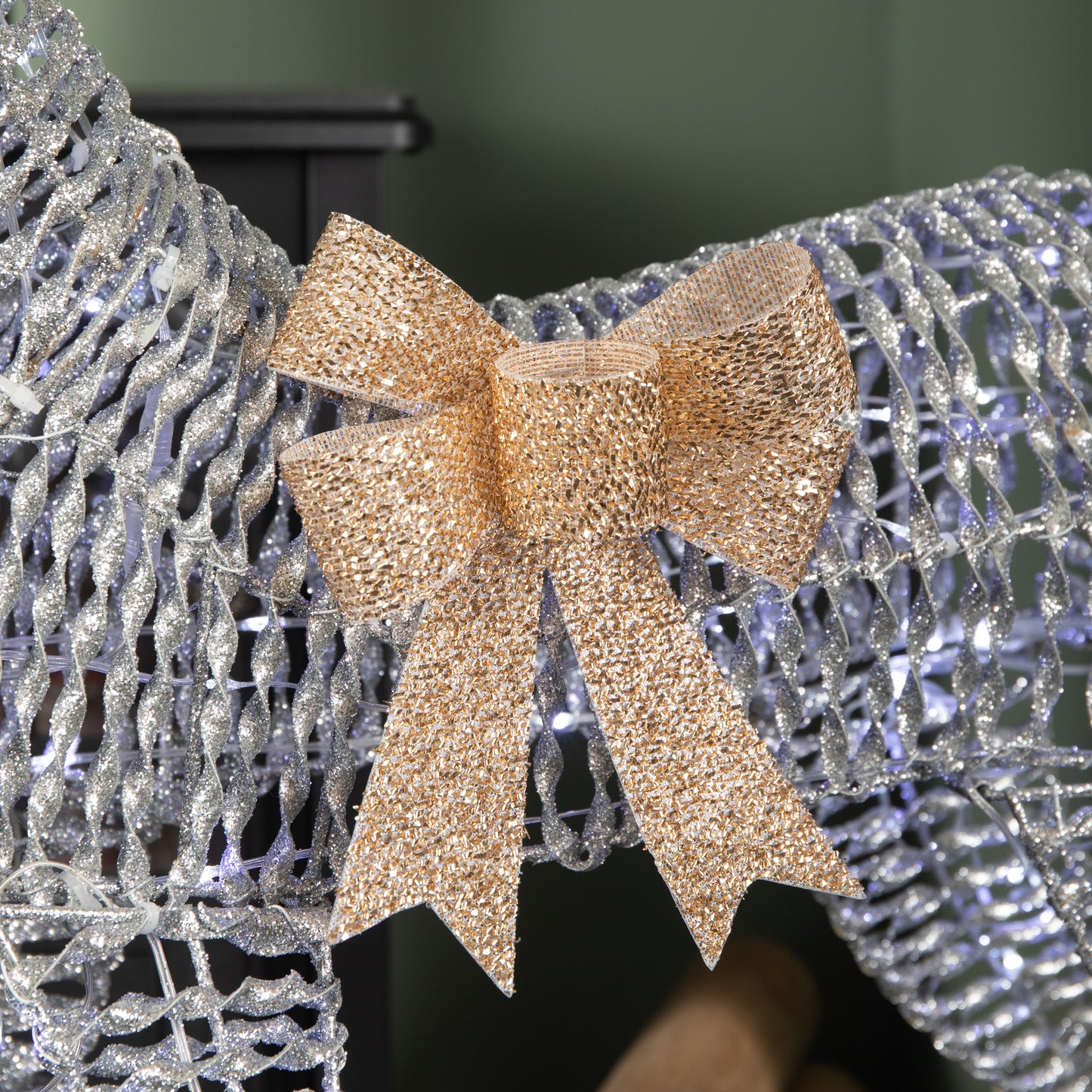 80cm Light up Silver Glitter Twist Christmas Reindeer with Cool White LEDs