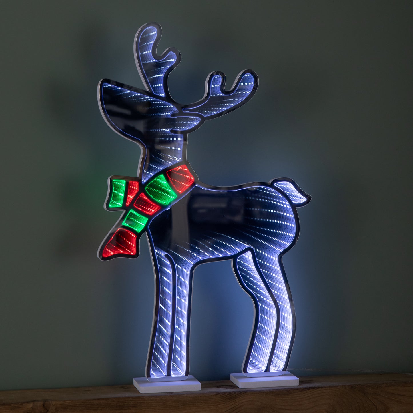 60cm Light up Standing Reindeer with Scarf Christmas Infinity Decoration with Multi-Coloured LEDs