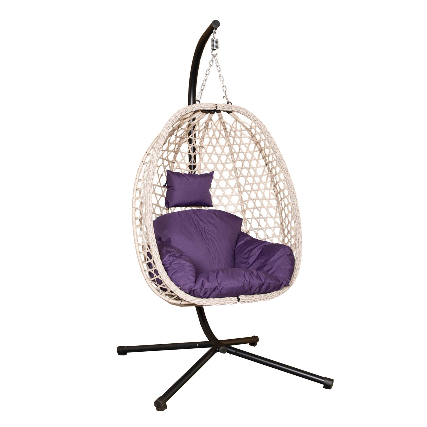 Samuel Alexander Hanging Garden Rattan Egg Chair with Steel Frame and Waterproof Cover in Indigo