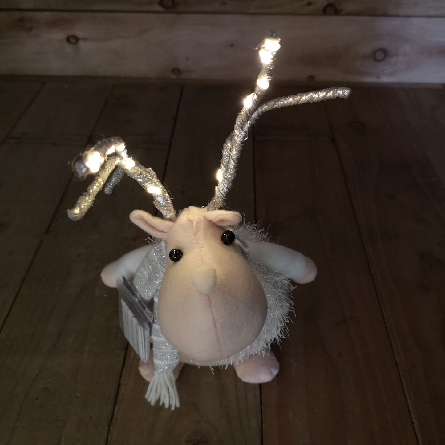 40cm Battery Operated Plush White Christmas Reindeer with LED Lit Antlers