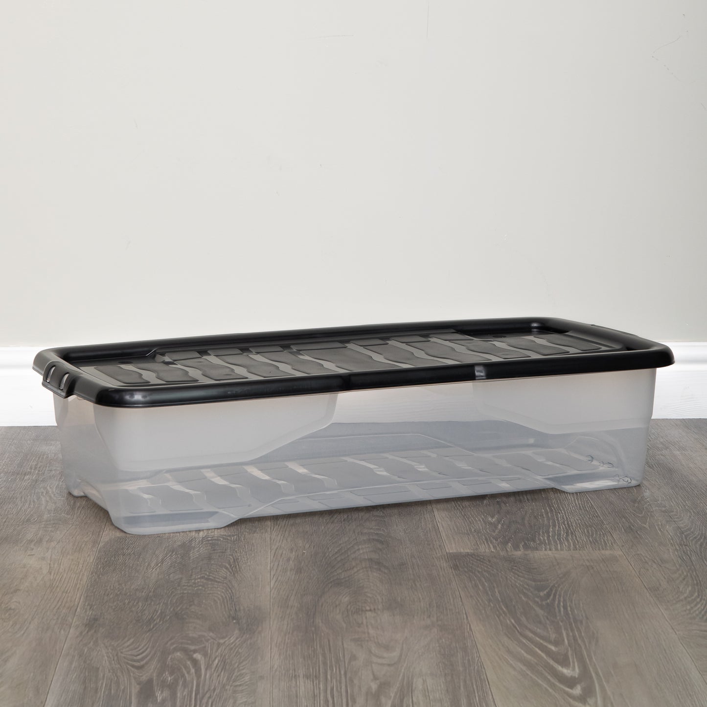 42 Under Bed Clear Stackable and Nestable Storage Box with Black Lid
