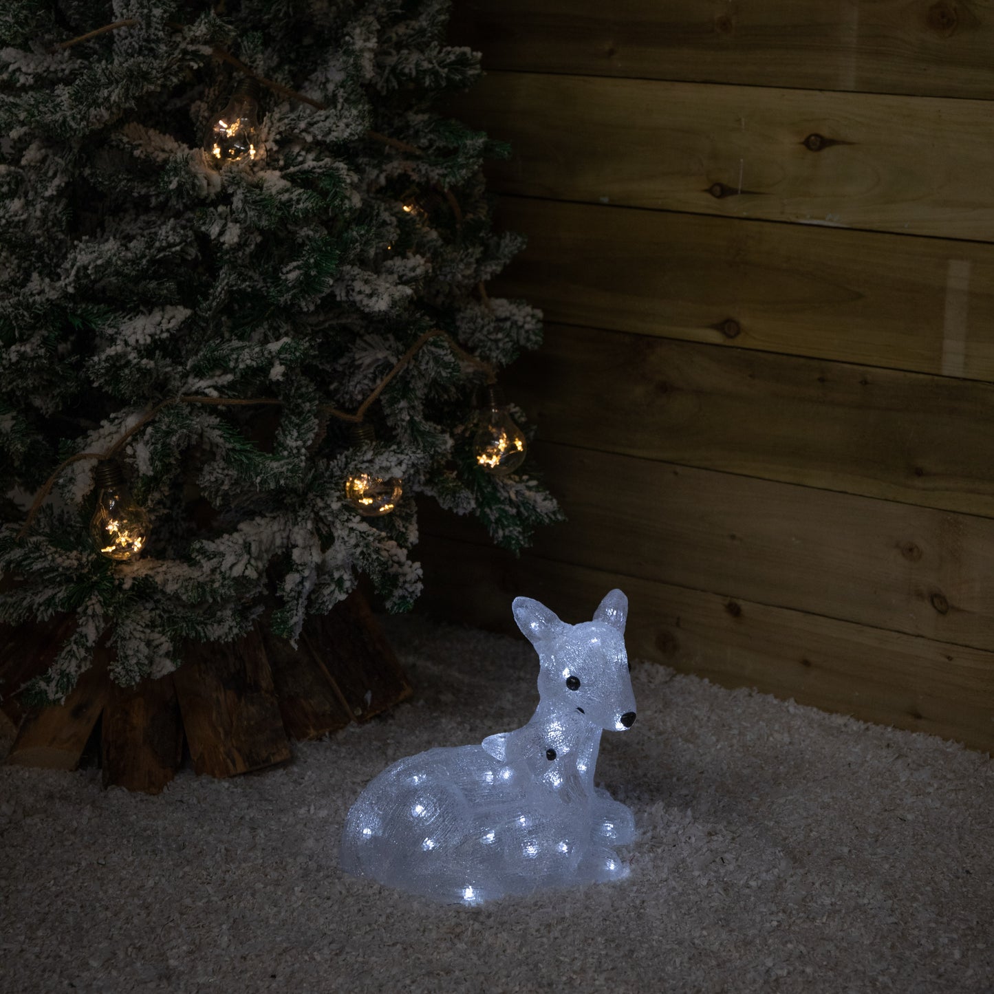 27cm Battery Powered Light up Ice Frosted Christmas Doe & Fawn with LEDs