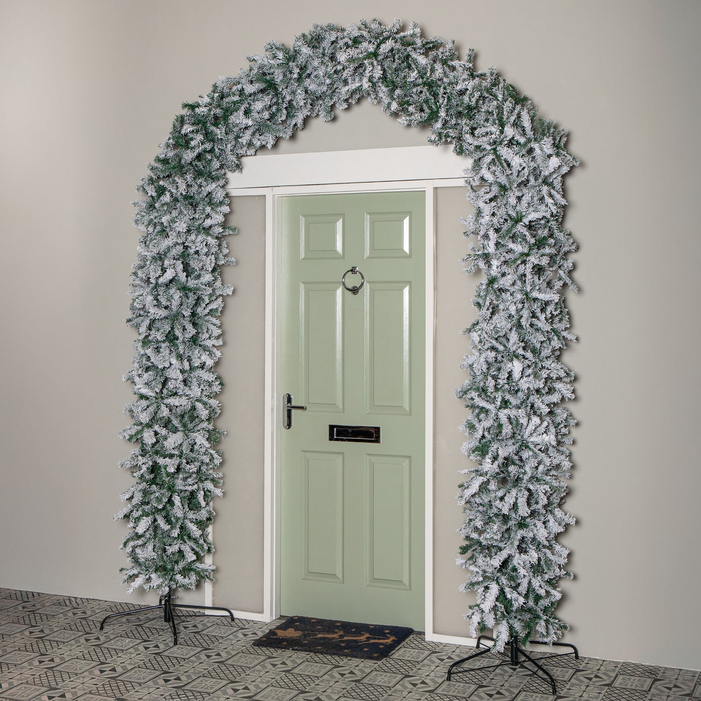 8ft (2.60m) Samuel Alexander Double Door Snow Flocked Christmas Tree Arch with 2000 Tips