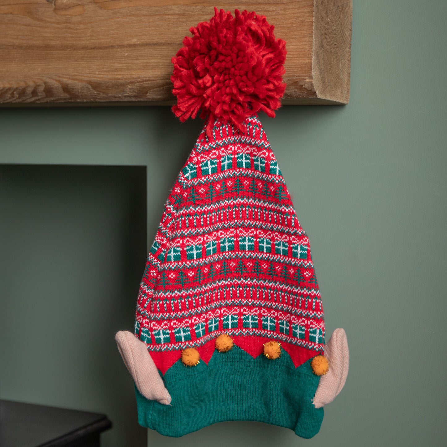 Luxury Red and Green Cotton Christmas Beanie Elf Hat