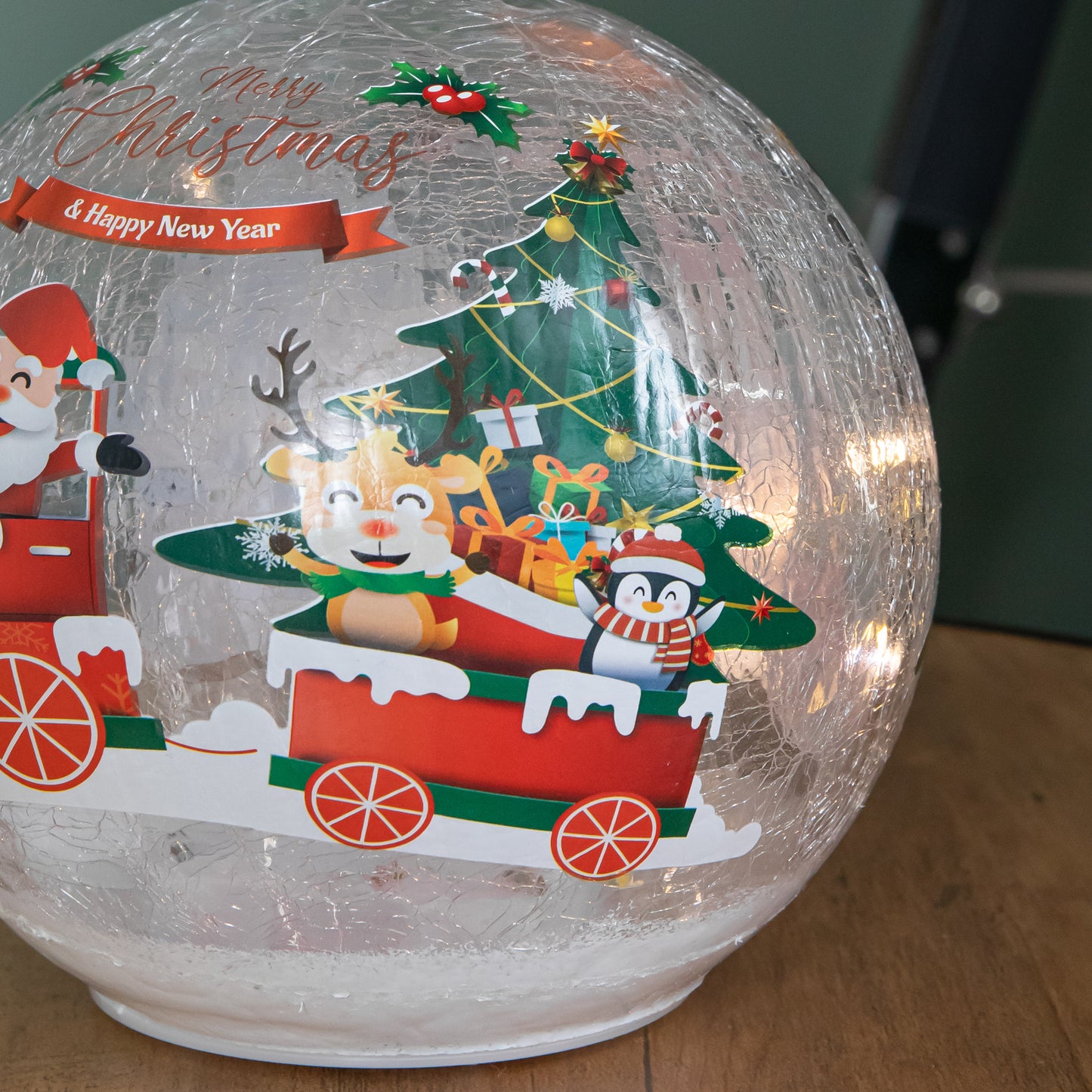 15cm Battery Operated Light up Santa and Friends Christmas Crackle Ball with LEDs