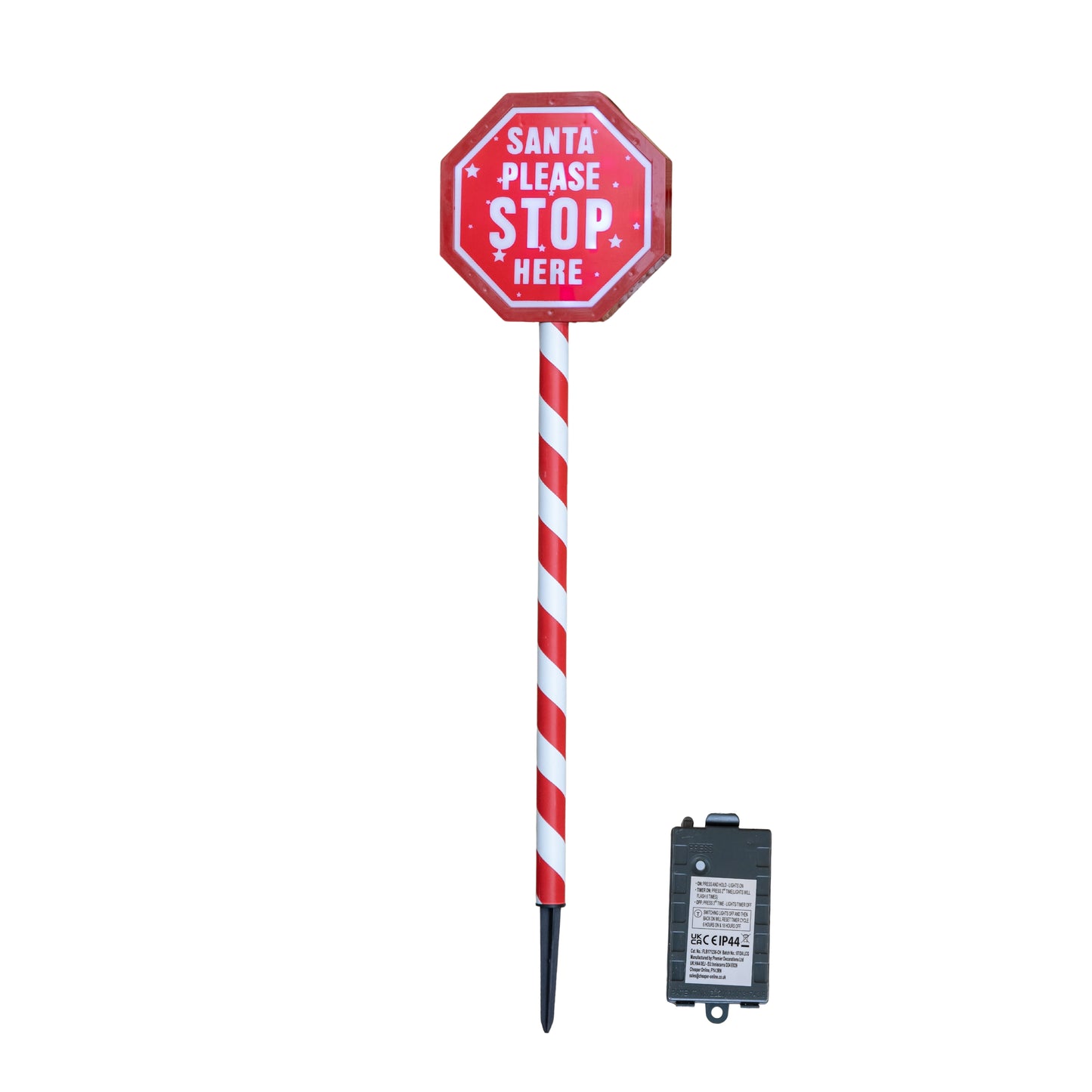 80cm Battery Operated Light up Santa Stop Here Sign with White LEDs