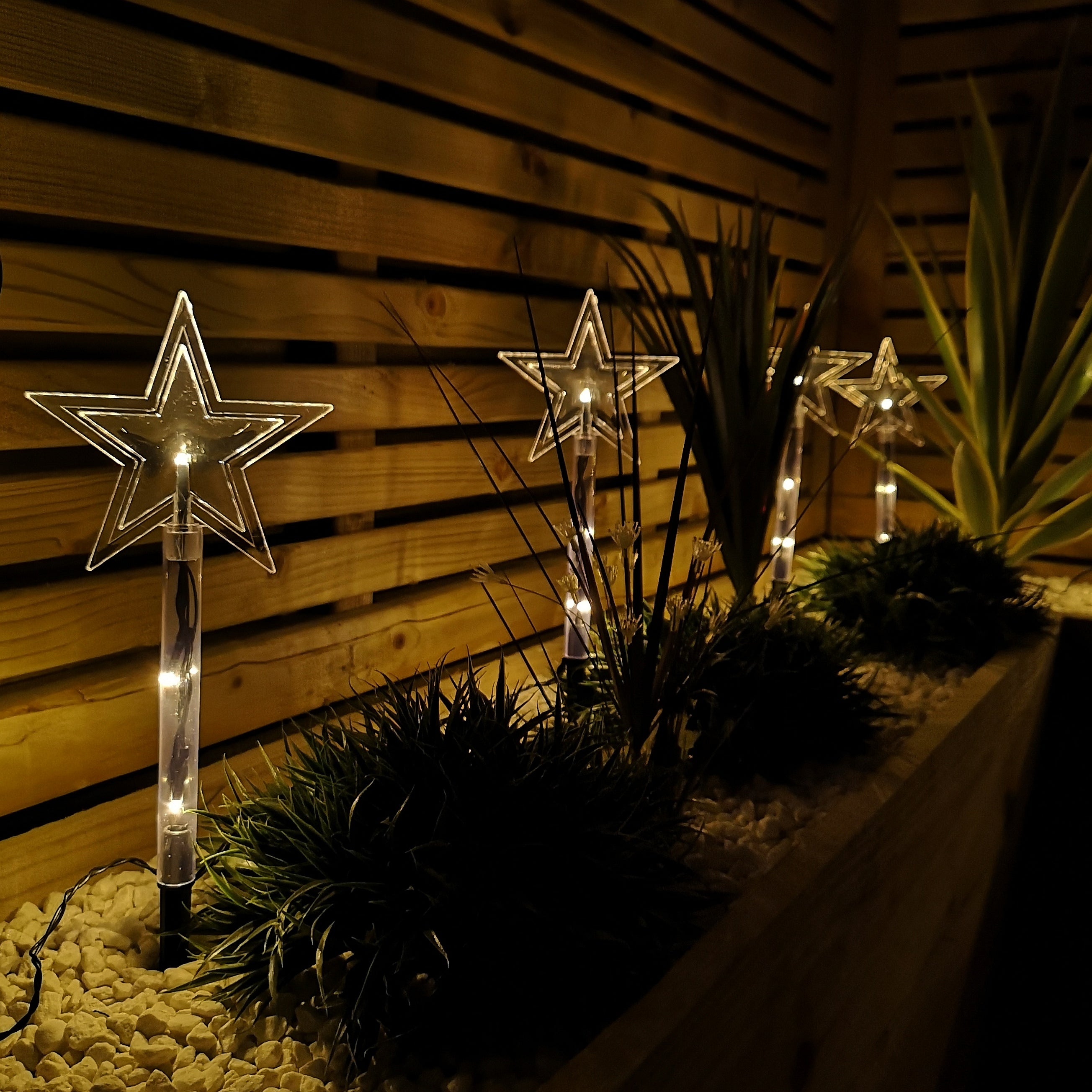 Set of 8 Battery Operated LED Warm White Star Path Lights Christmas Decoration with Timer