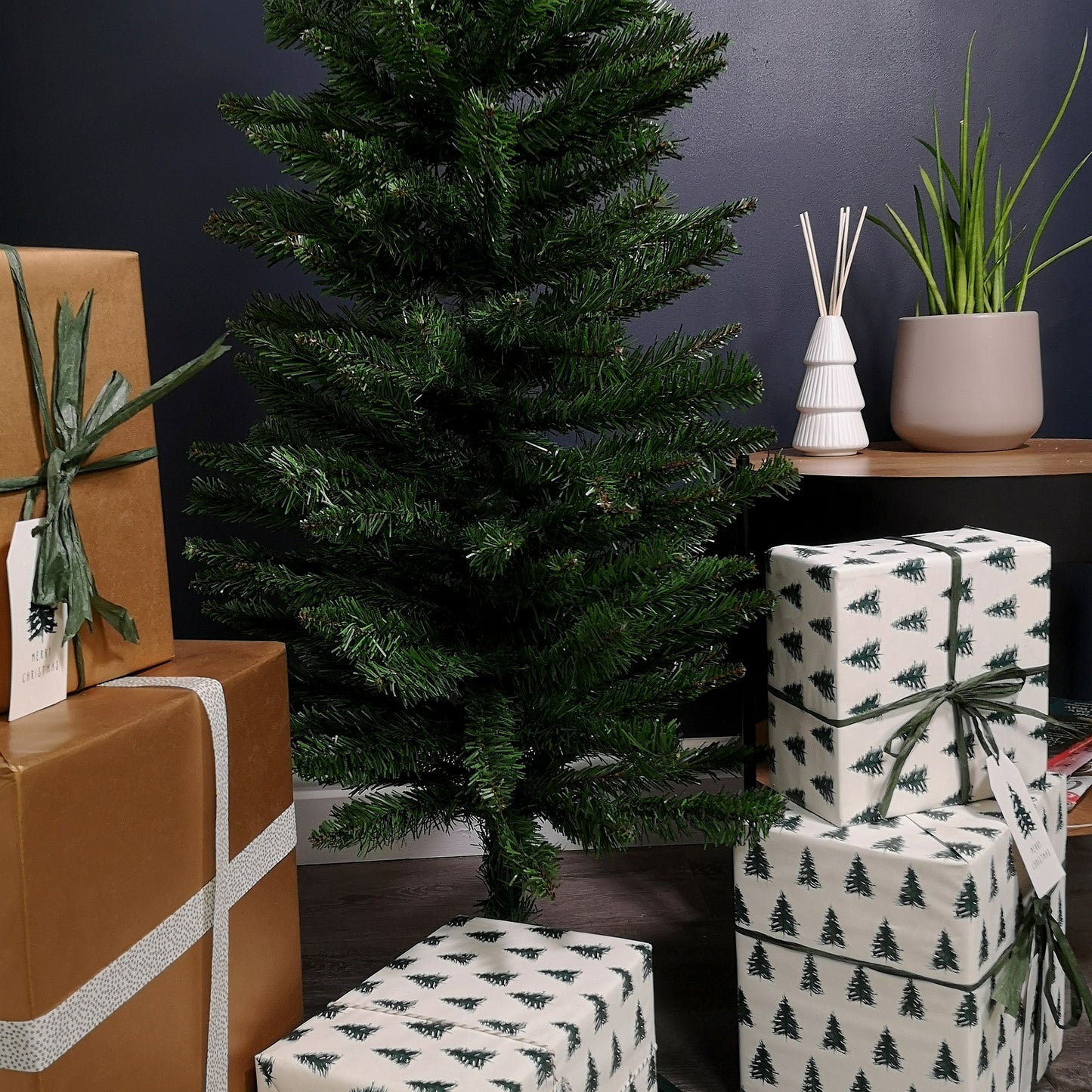 5ft (1.5m) Pencil Style Slim Artificial Christmas Tree in Plain Green