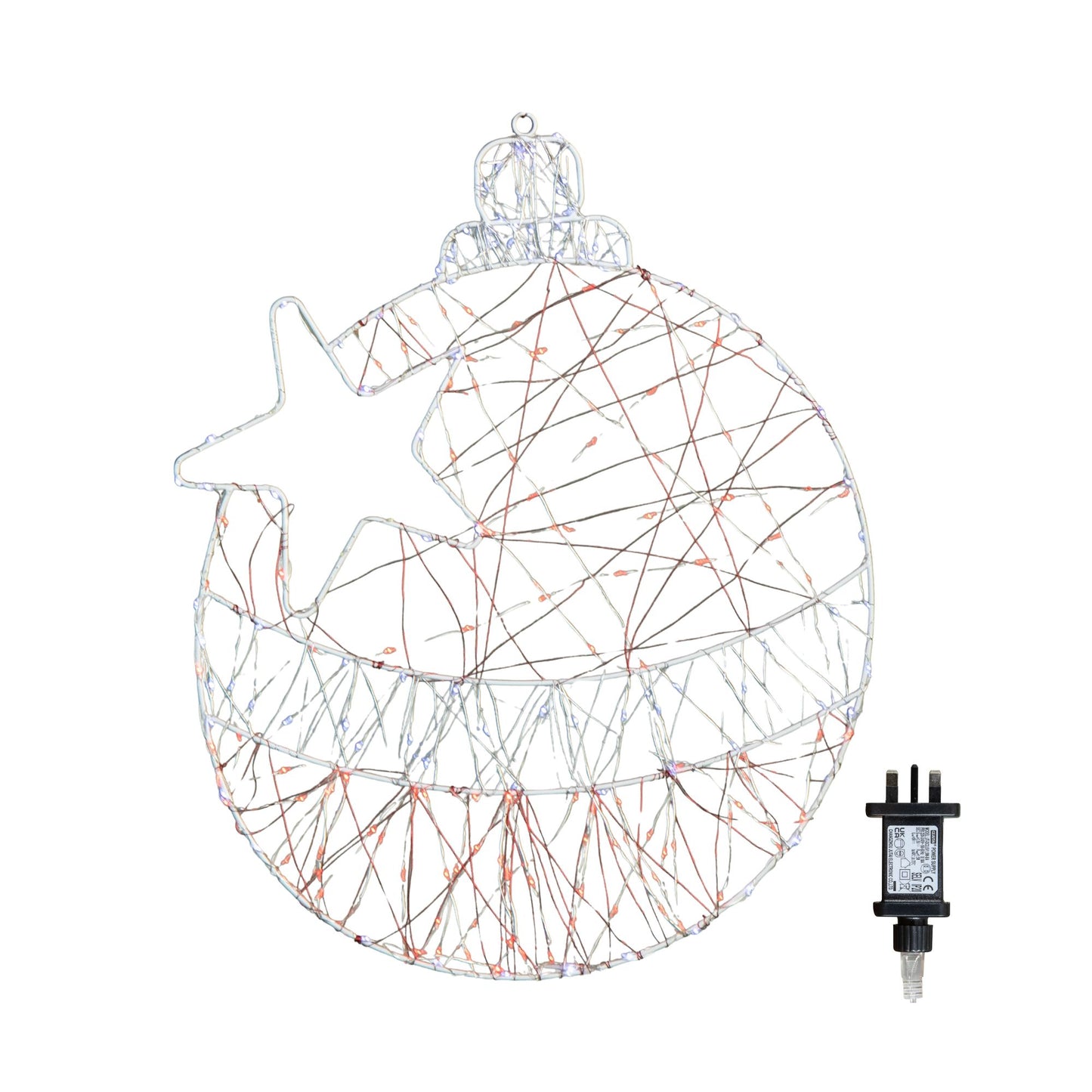 52cm x 42cm Light up Christmas Ball Dewdrop Silhouette with Twinkling Red and White LEDs