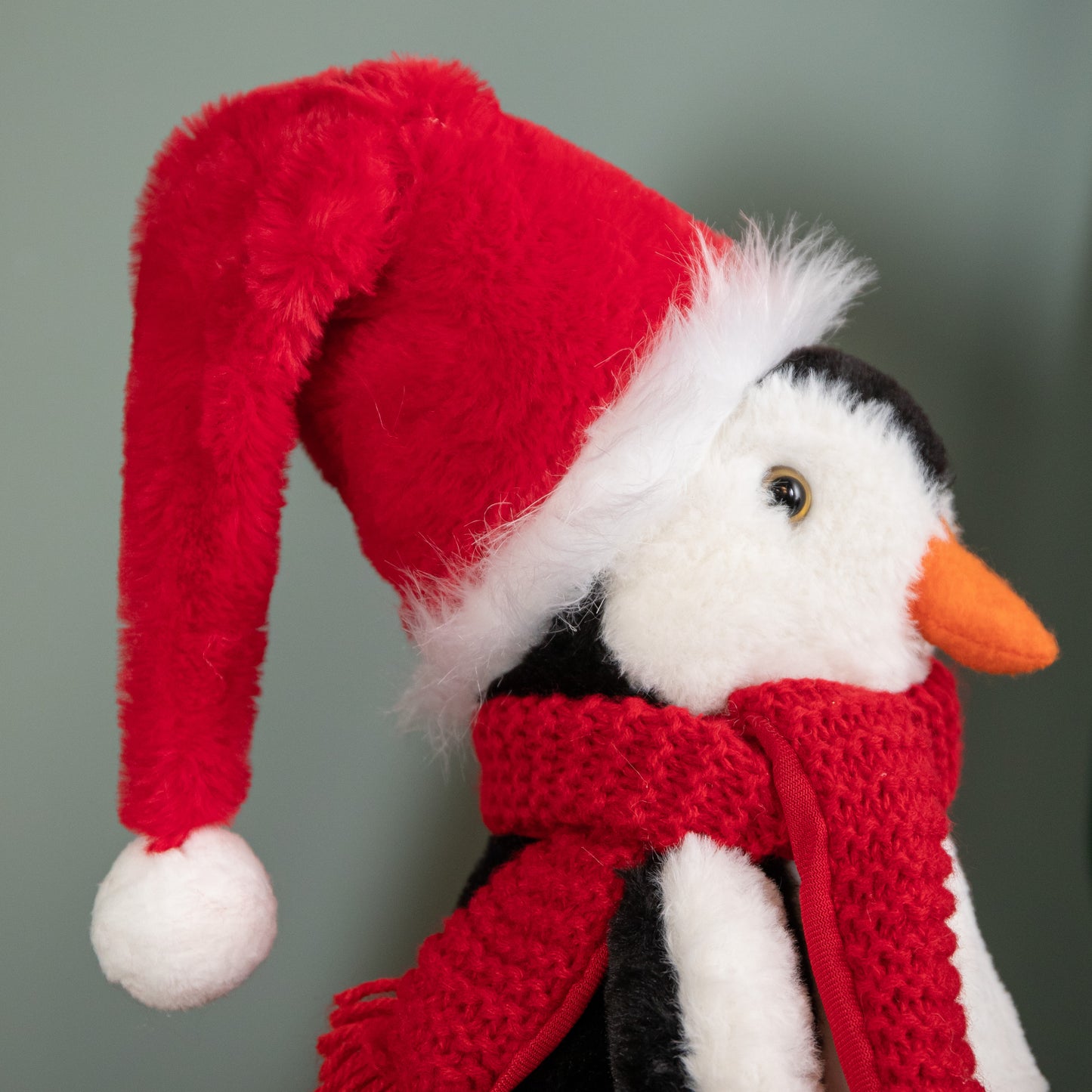 30cm Soft Cuddly Puppa Penguin Christmas Decoration with Santa Hat