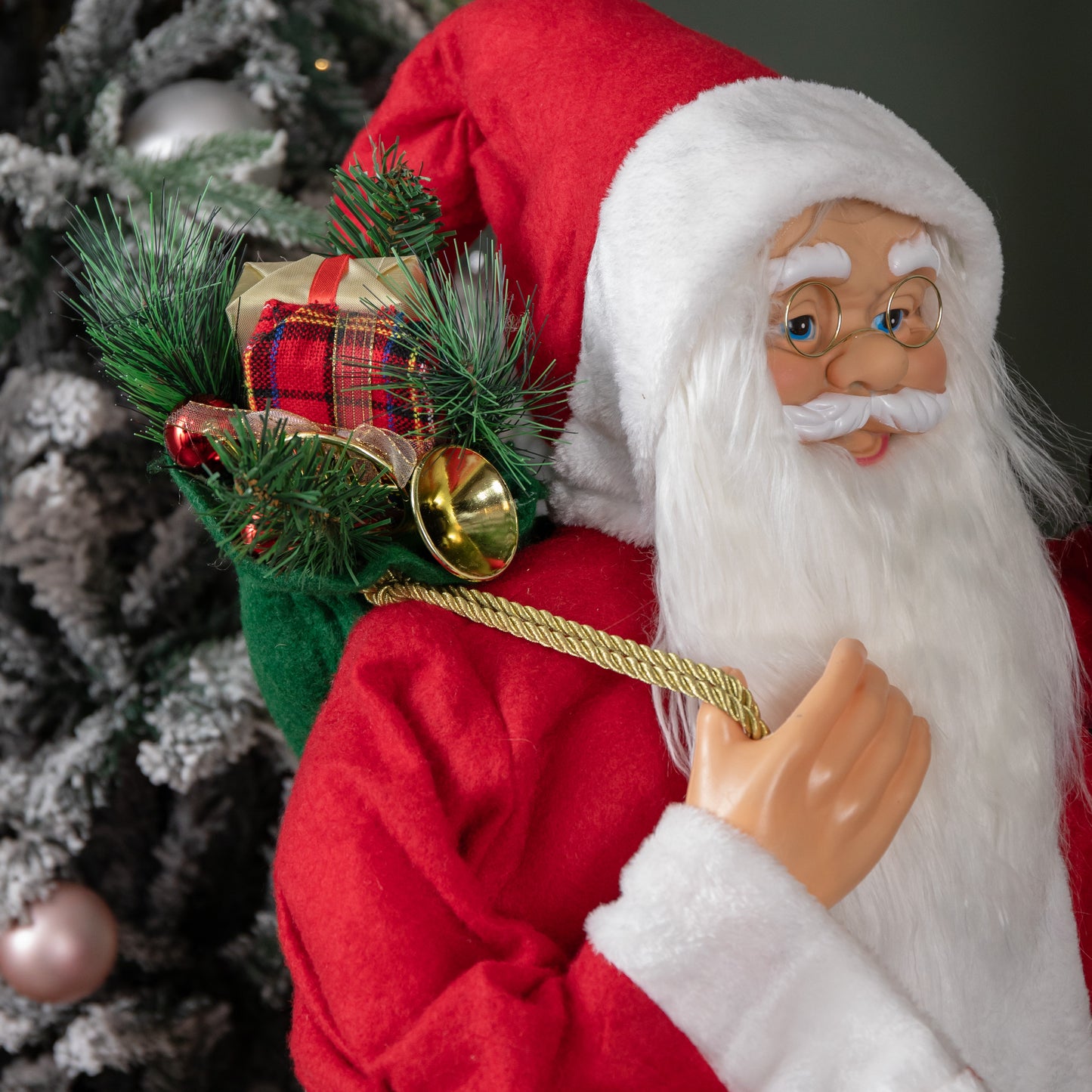 1.1m Red Standing Santa Claus Indoor Decoration with Present and Green Sack