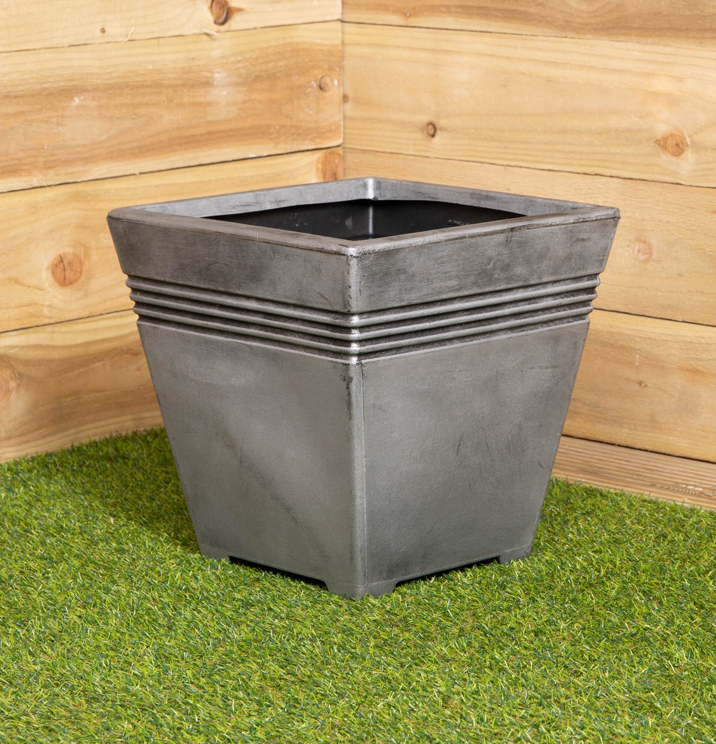 33cm Square Milano Plastic Grey Pewter Effect Garden Patio Plant Pot