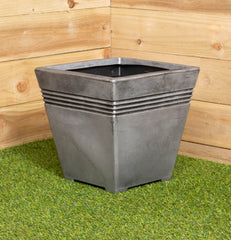 33cm Square Milano Grey Pewter Garden Patio Plant Pot