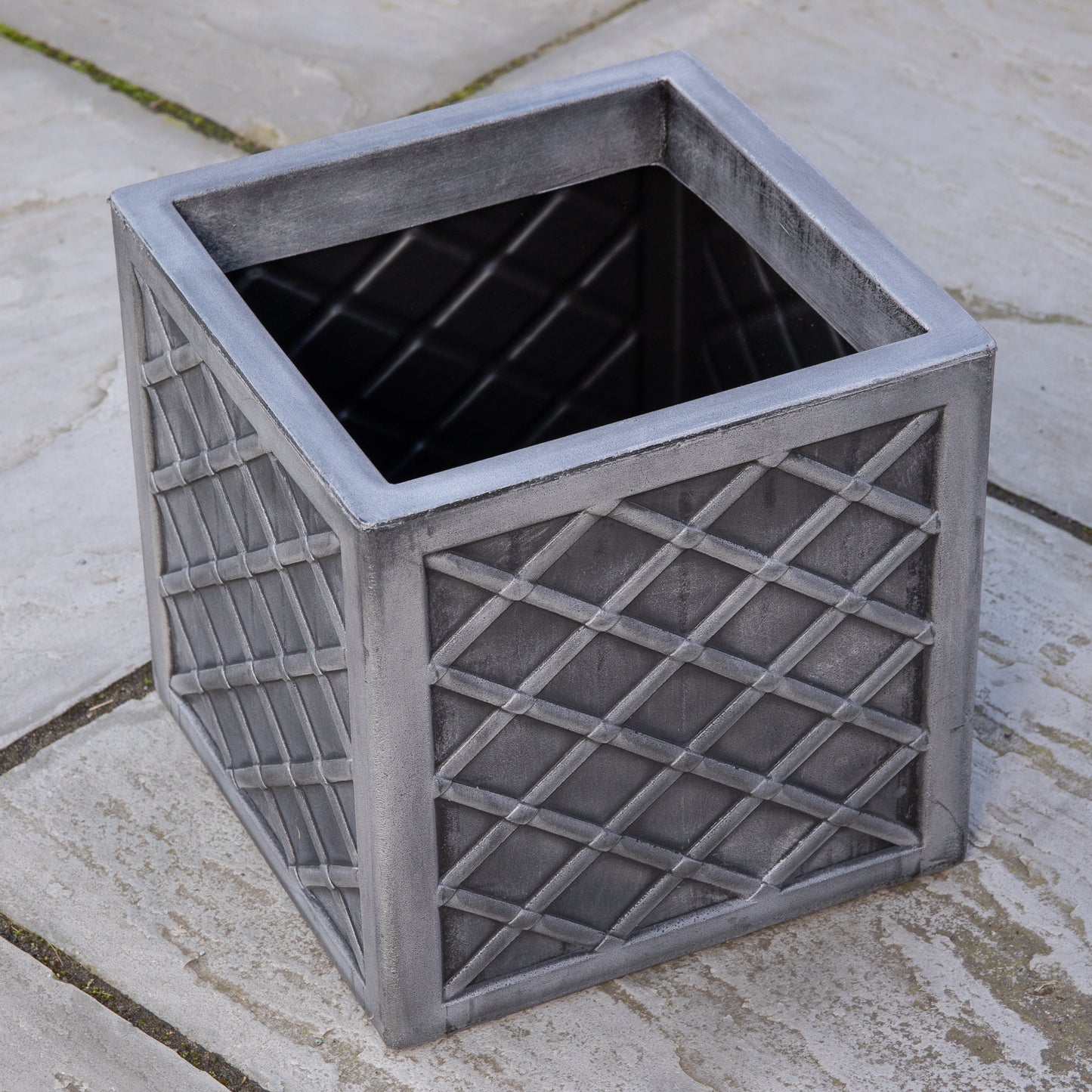 30cm Small Square Plastic Pewter Effect Grey Garden Patio Planter