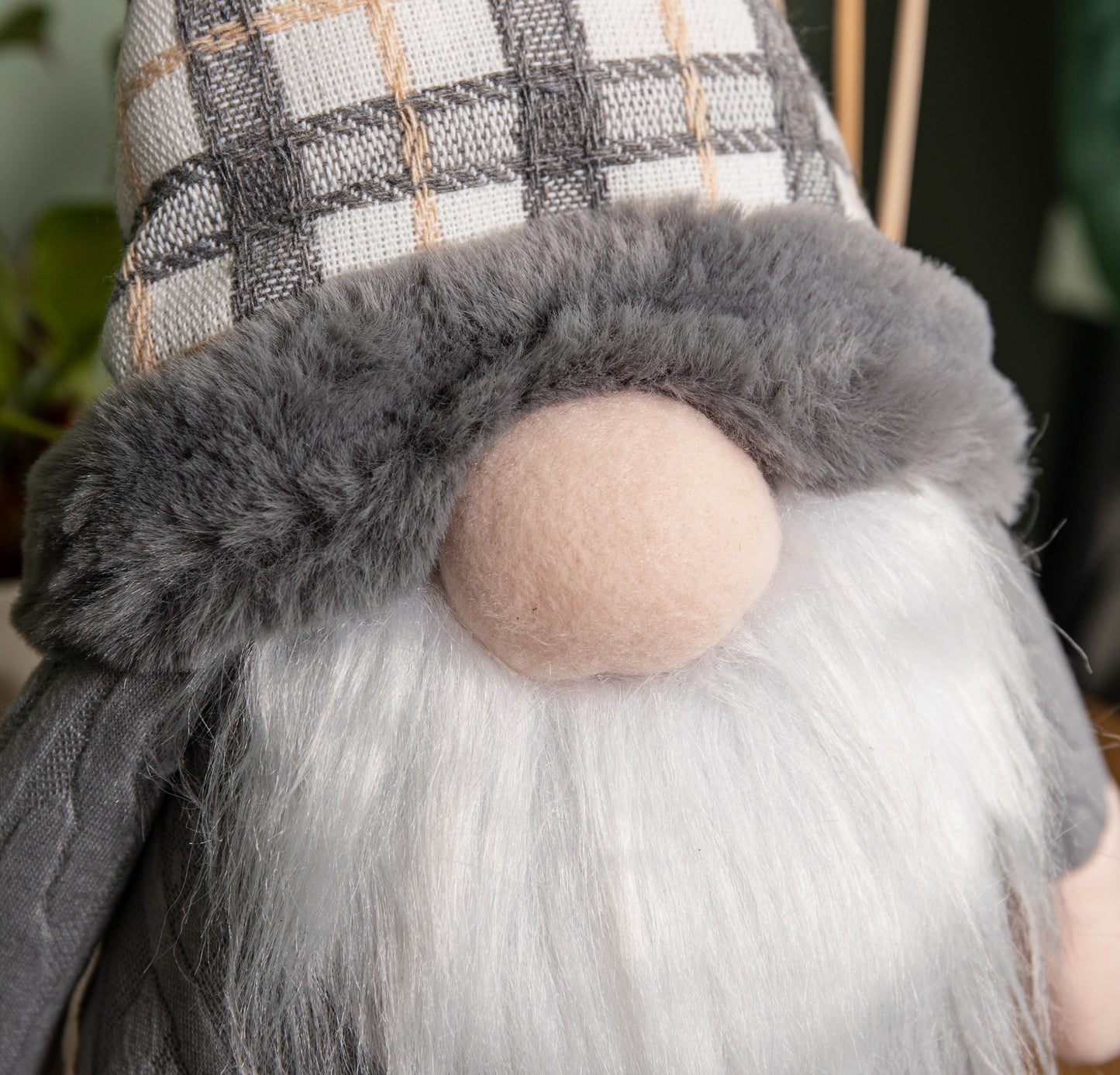 73cm Grey Sitting Christmas Gonk Decoration with Tartan Hat and Dangly Legs