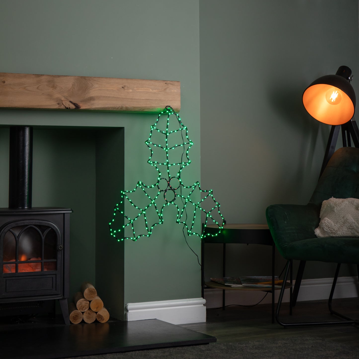 64cm Light up FlexiBrights Christmas Holly and Berries Decoration with 268 Green & Red LEDs