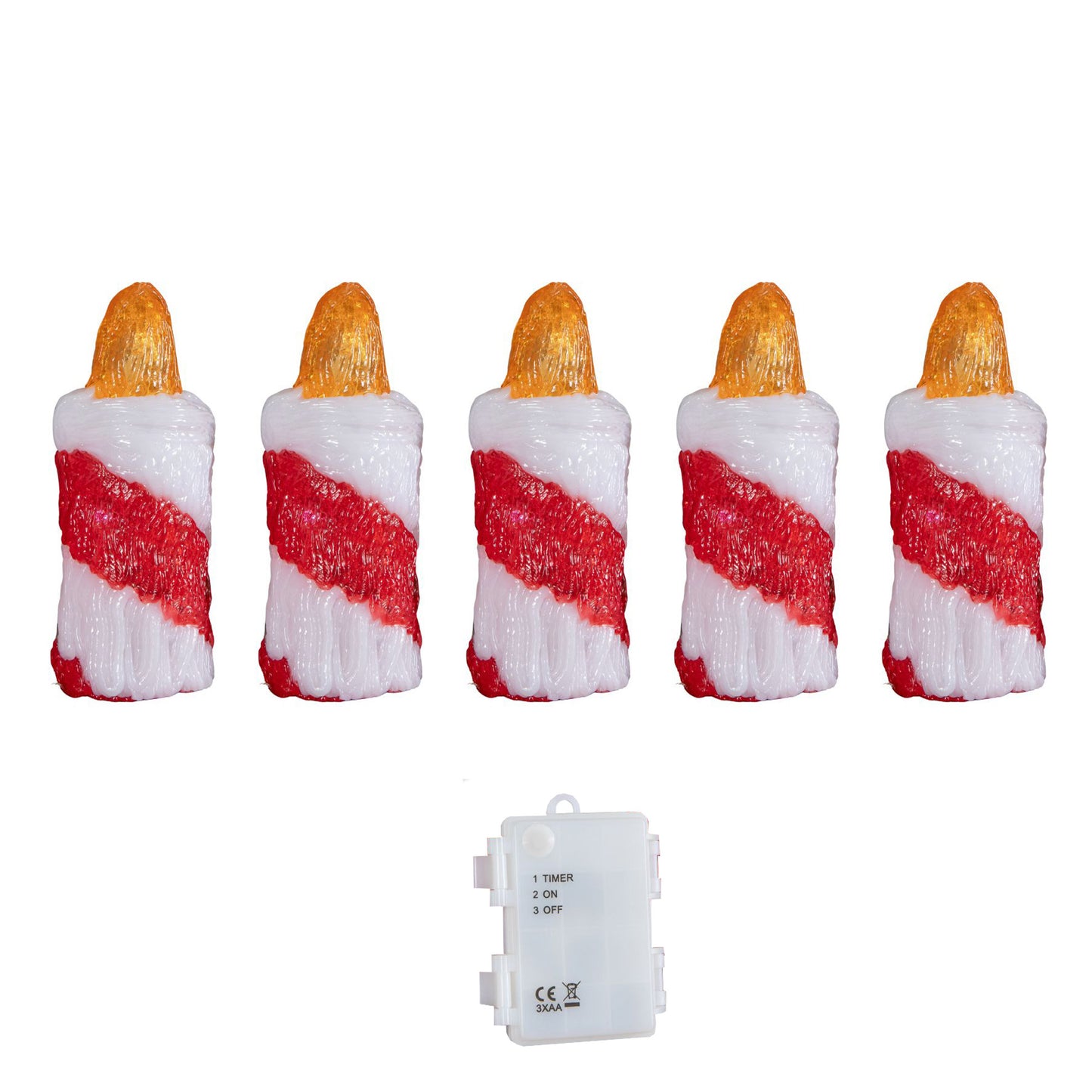 15cm Set of 5 Battery Operated Light up Christmas Candle Ornaments with 30 Cool White LEDs