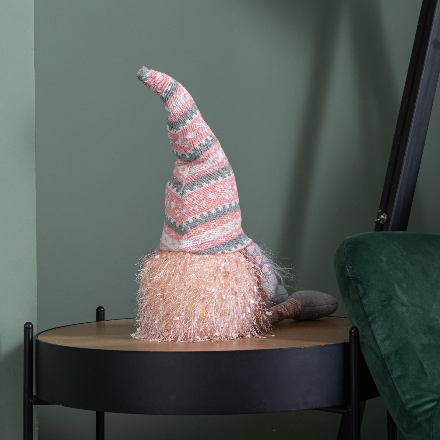 50cm Battery Operated Light up Male Christmas Gonk with Dangly Legs in Striped Hat