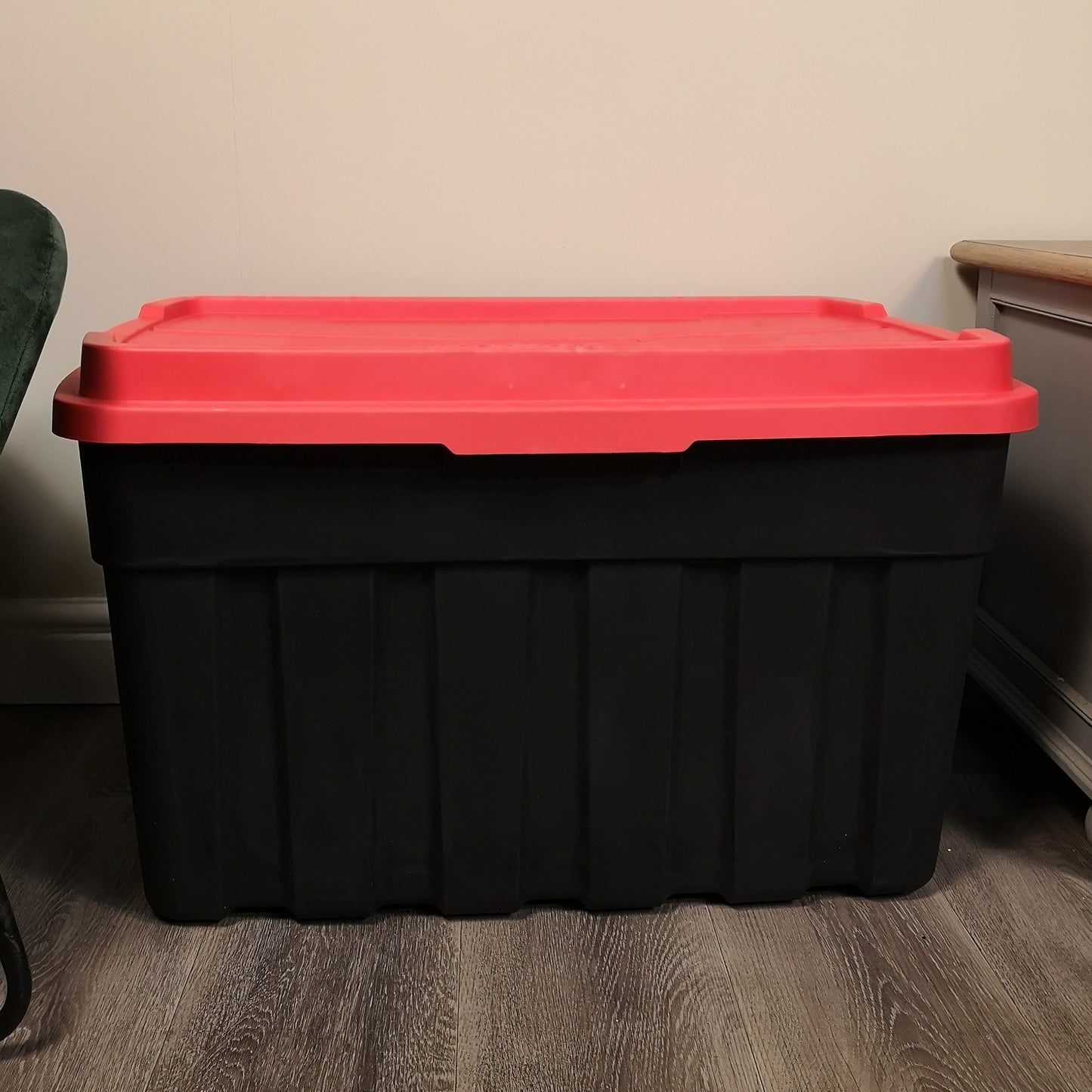 140L Black and Red Tuff Stackable Storage Box with Lid and Carry Handles