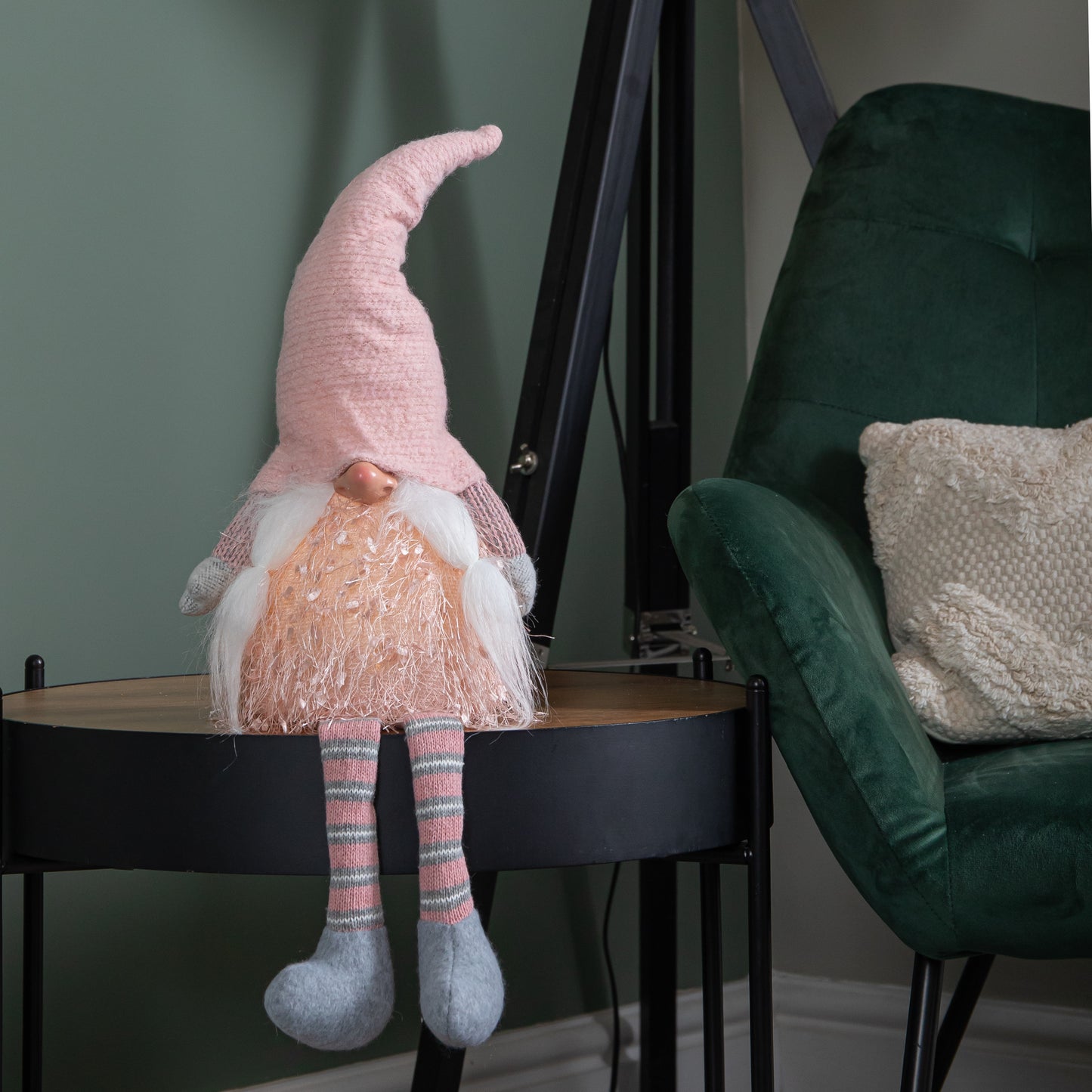 50cm Battery Operated Light up Female Christmas Gonk with Dangly Legs in Pink Hat