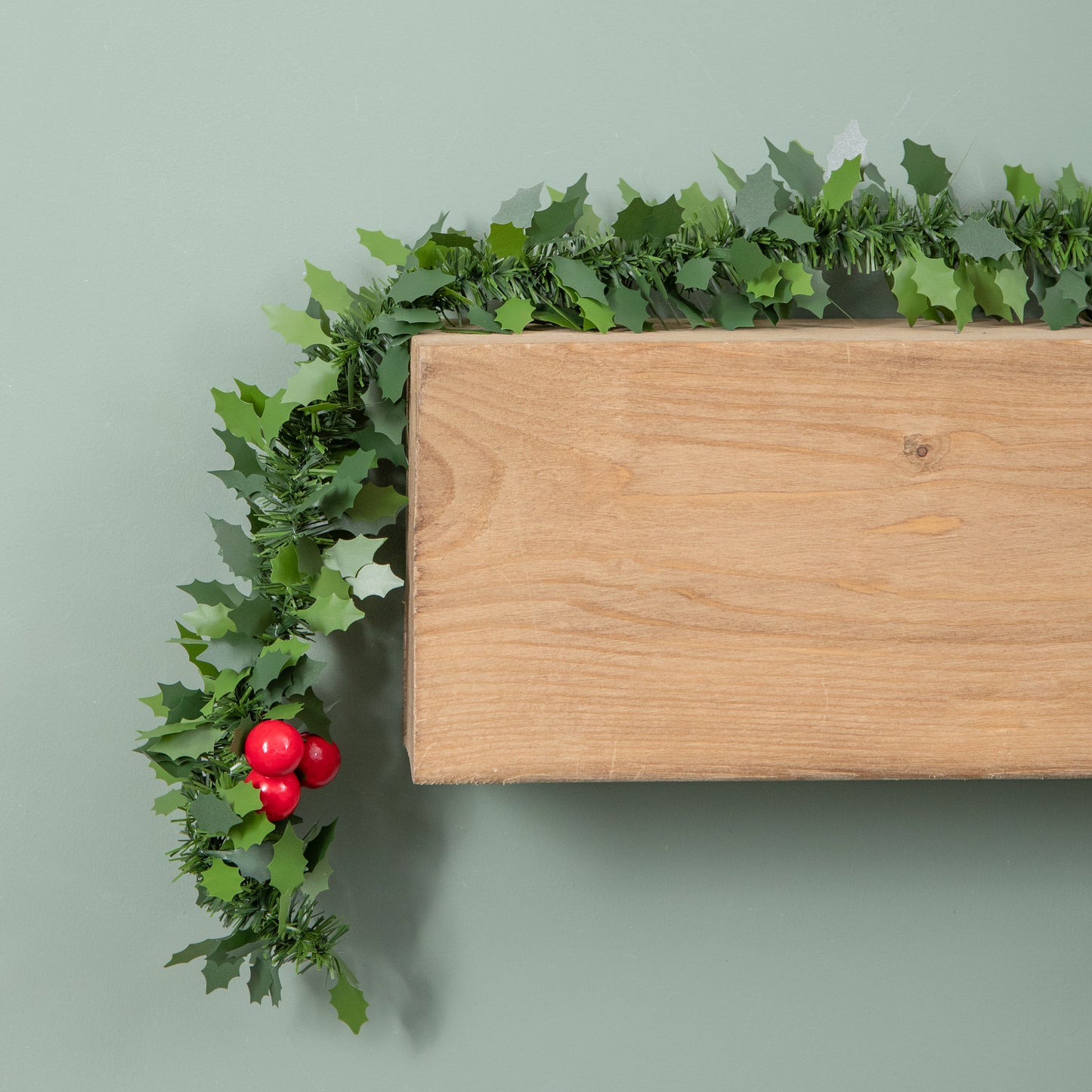 2m (6ft) Christmas Tinsel Garland with Holly and Red Berries