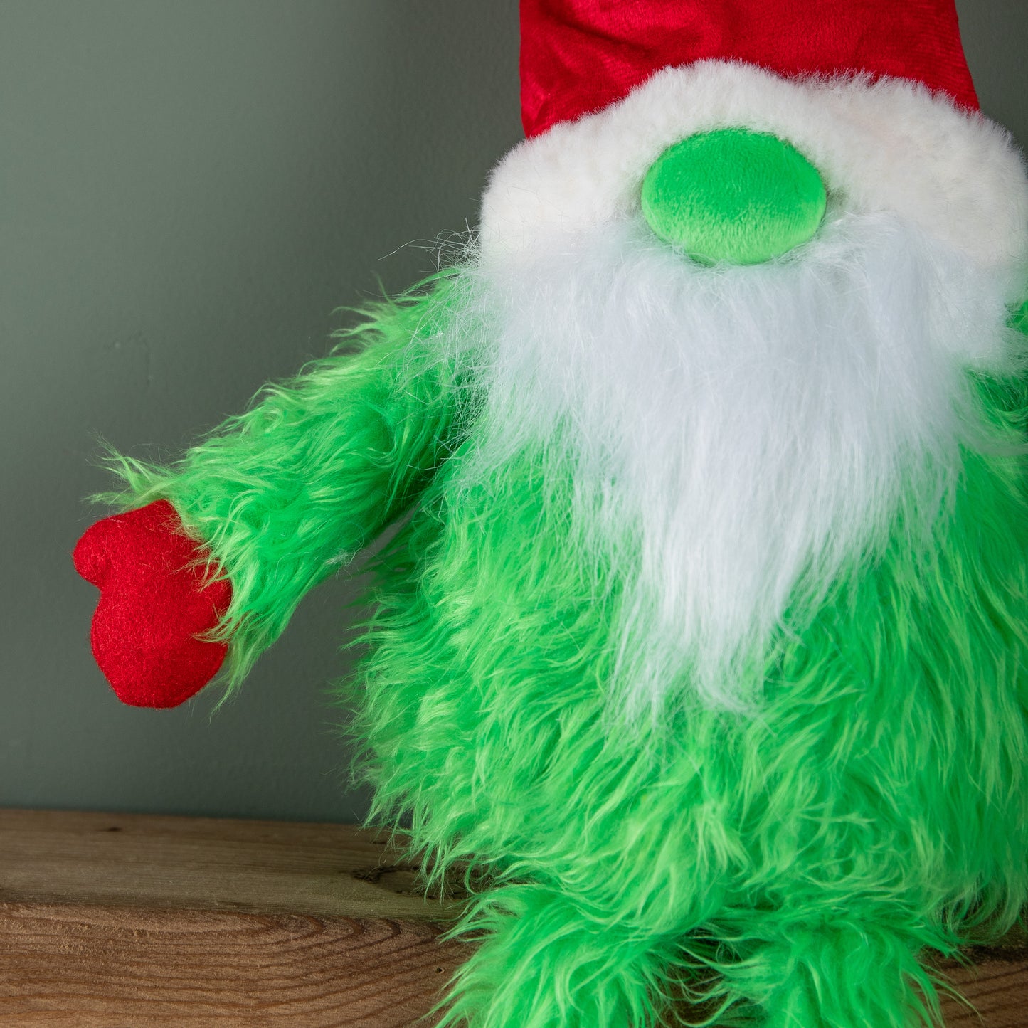 35cm Soft Green Fur Christmas Sitting Gronk Decoration with Santa Hat