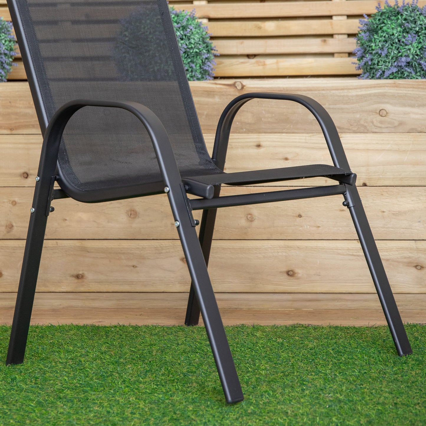 Set of 6 Outdoor Garden Patio Textilene Furniture Chairs in Black