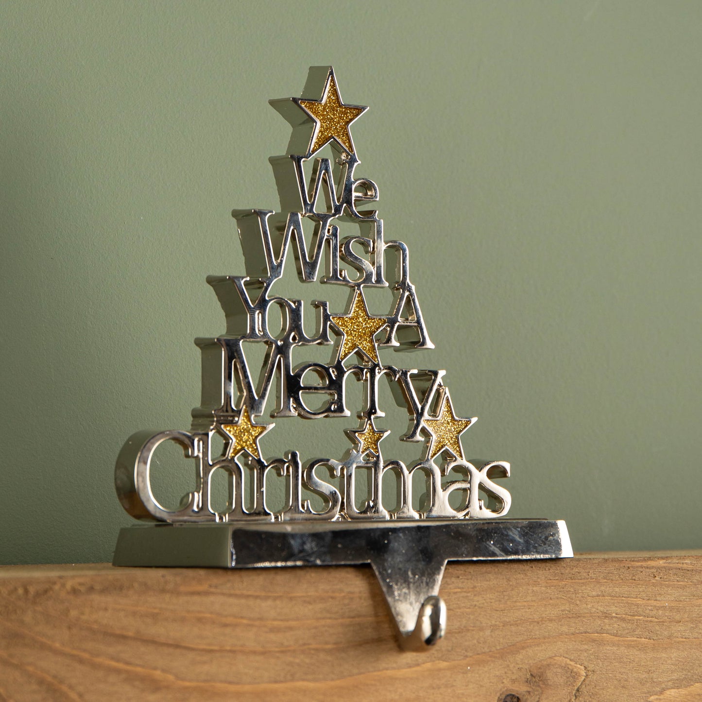 22cm Silver Christmas Stocking Hanger - We Wish You a Merry Christmas