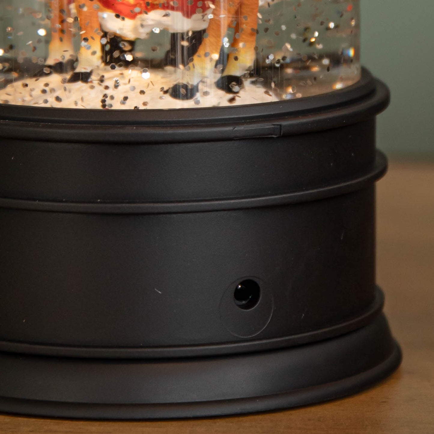 29cm Dual Power LED Christmas Glitter Water Spinner Black Lantern Santa & Reindeer Scene