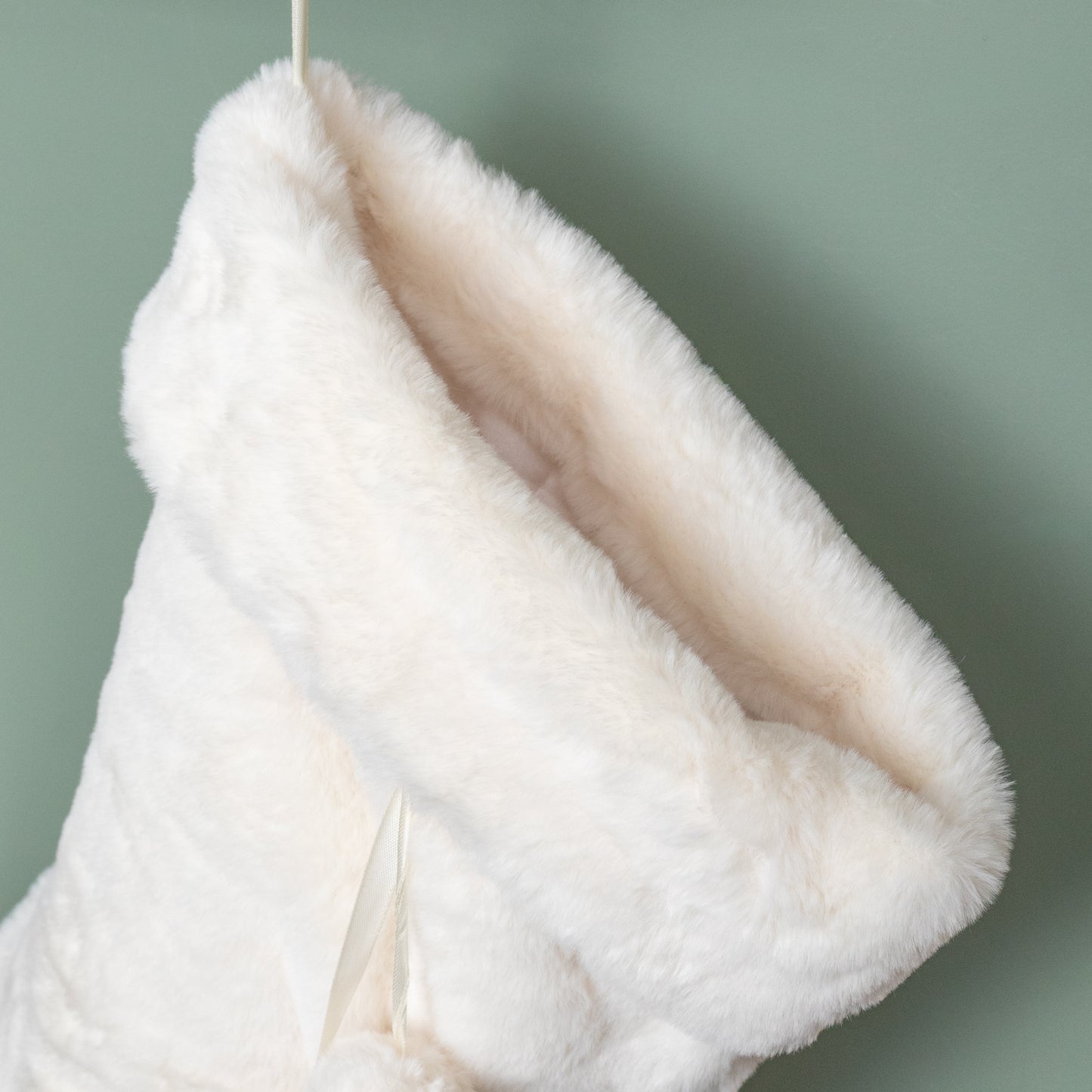 50cm White Winter Faux Fur Hanging Christmas Stocking with Pom Poms