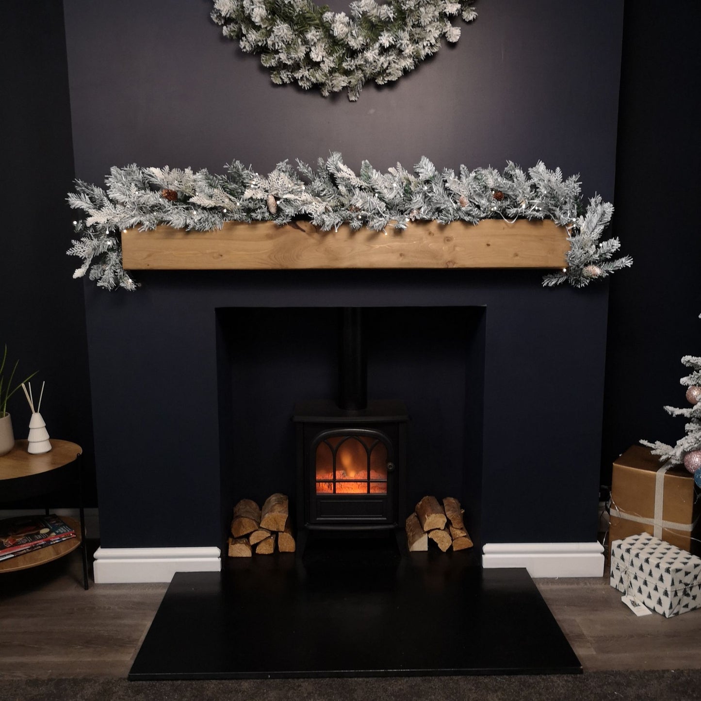 1.8m Snowy Christmas Garland with Pinecones 96 Tips and 50 Warm White LED Lights