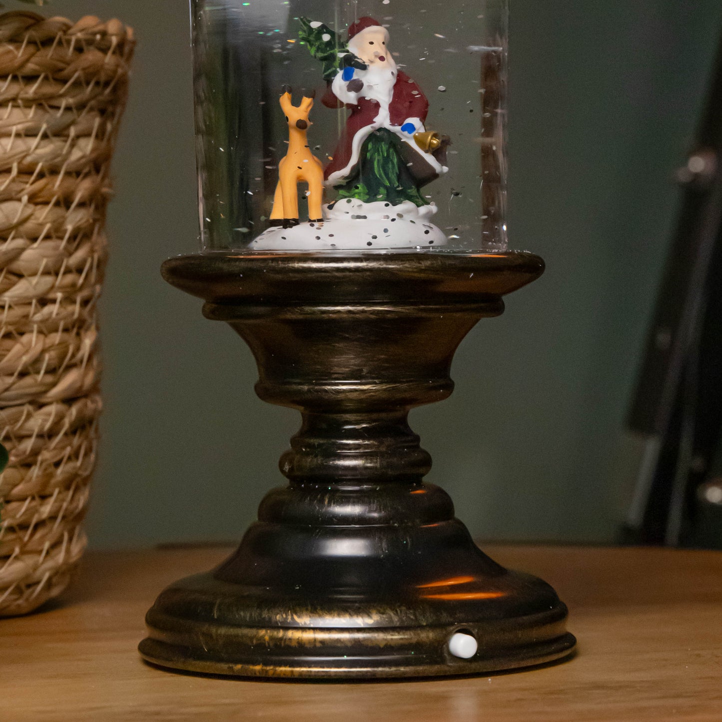 25cm Snowtime Dual Power LED Water Spinner Candlestick with Santa Scene