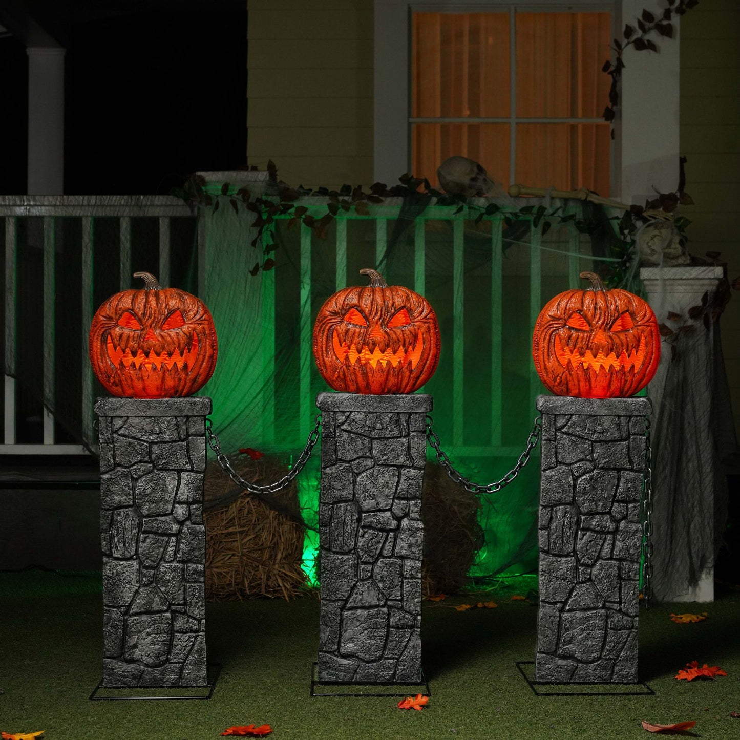 97cm x 1.2m Battery Powered Light up Halloween Pumpkin Fence with LEDs