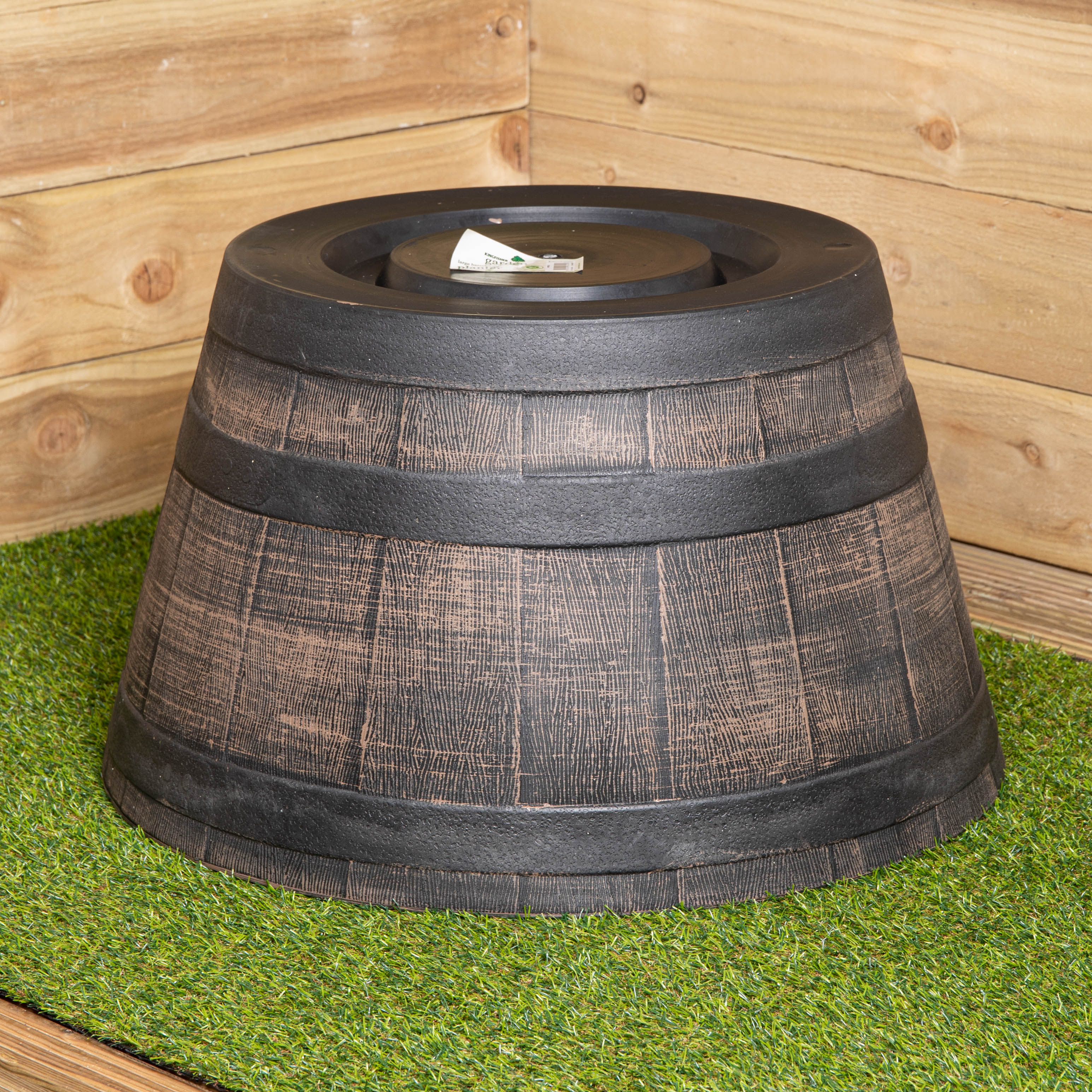 37cm Large Plastic Oak Wood Barrel Effect Decorative Garden Patio Trough Planter