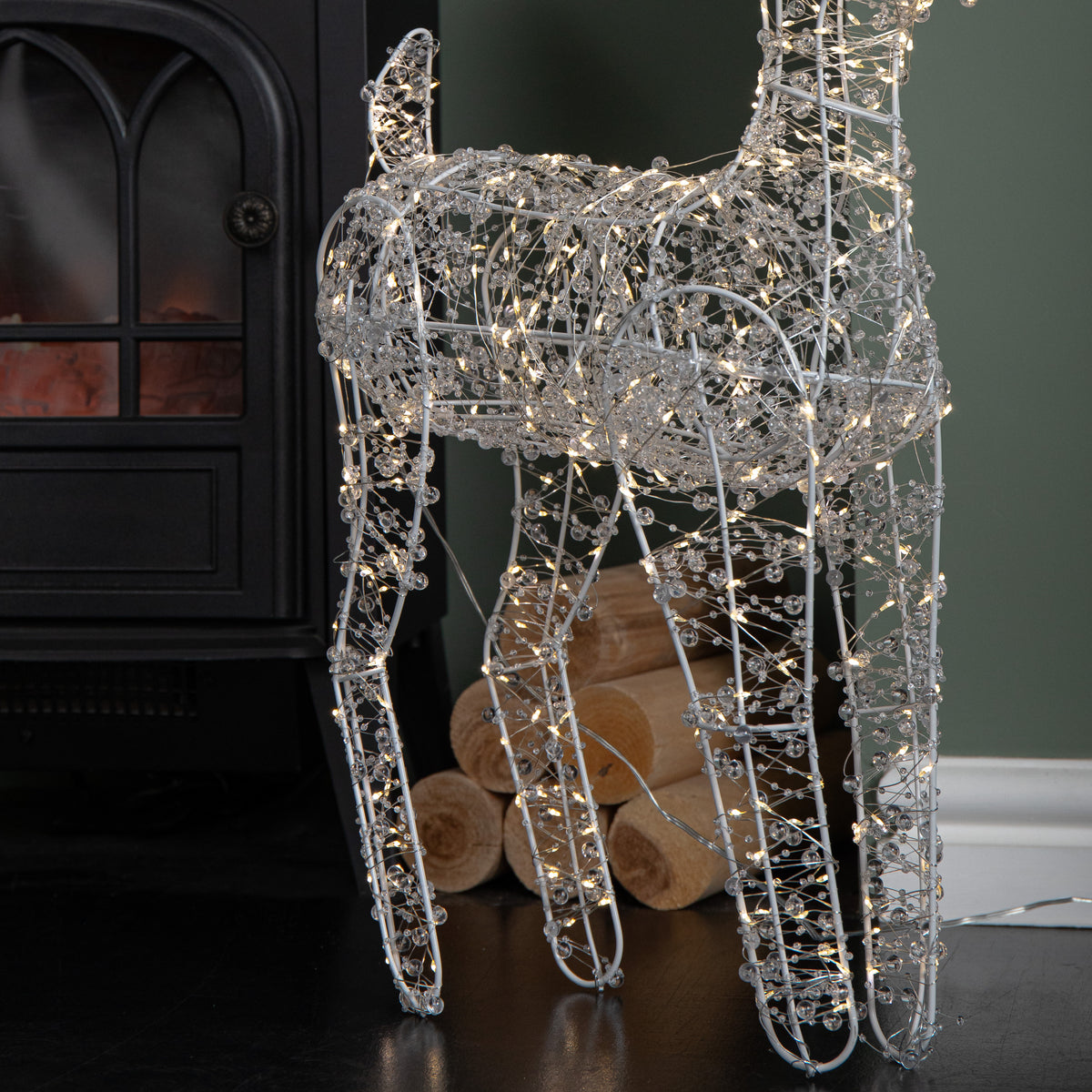 60cm Light up Clear Beaded Christmas Reindeer Decoration with 500 Warm White LEDs