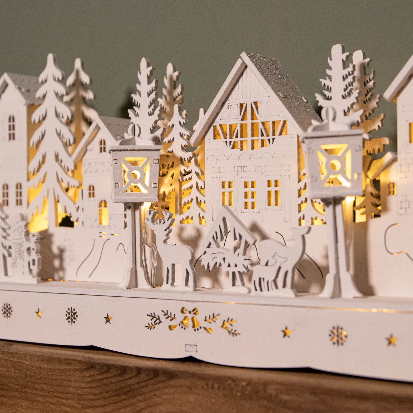 15cm Battery Operated Light up Wooden House Scene with 15 Warm White LEDs