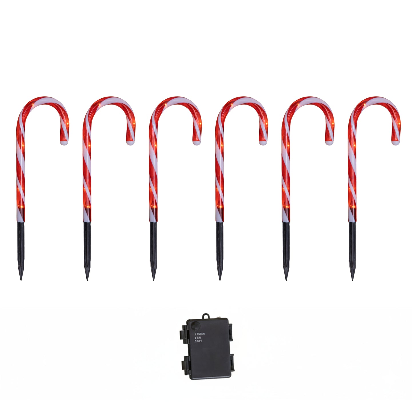 Set of 6 Light up Red & White Stripe Christmas Candy Cane Garden Stakes with LEDs