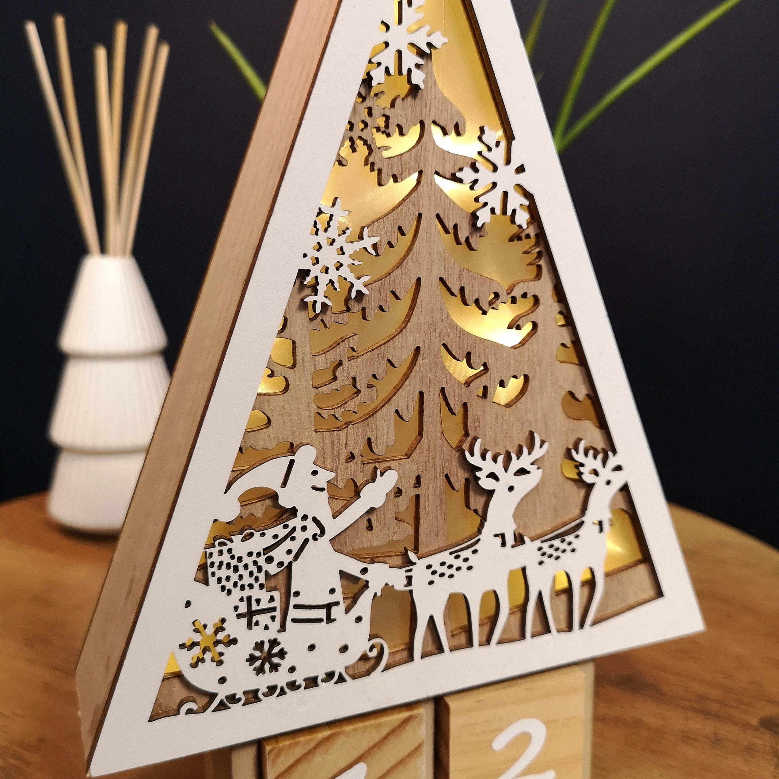 25cm Wooden Christmas Countdown Decoration with Warm White LEDs