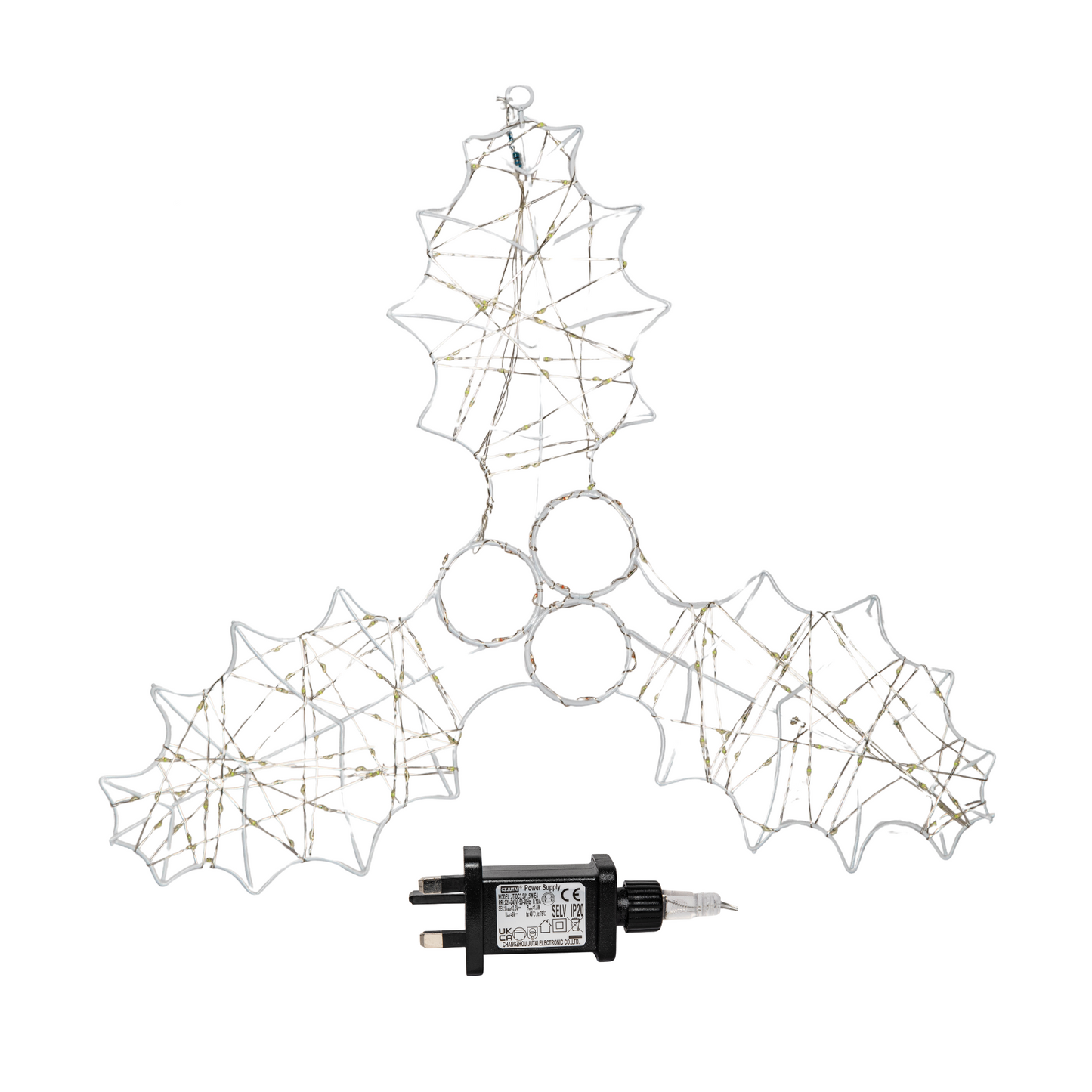 46cm Light up Holly with Berries Christmas Silhouette with Red and Green LEDs