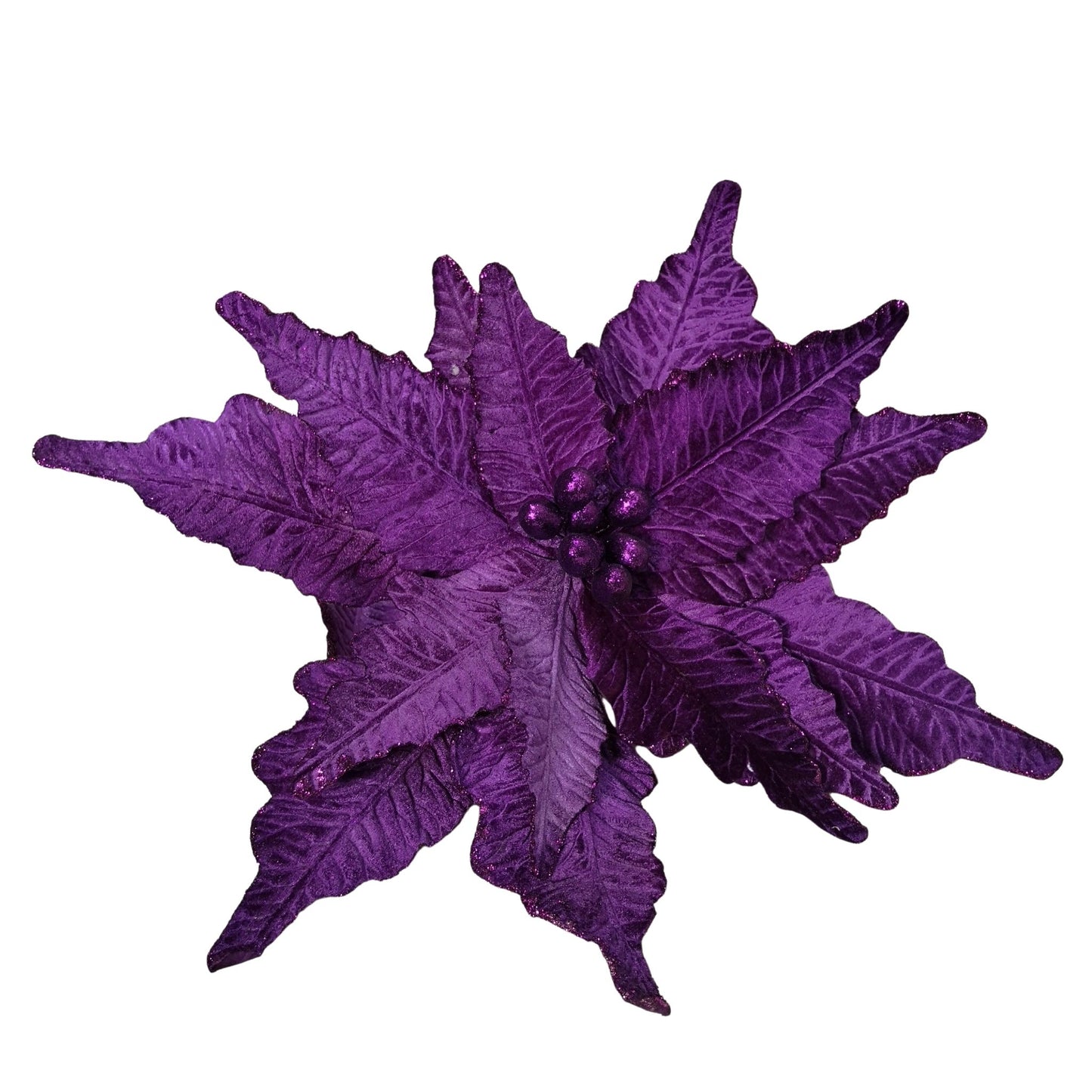 76cm Purple Velvet Poinsettia Stem with Glitter Christmas Decoration