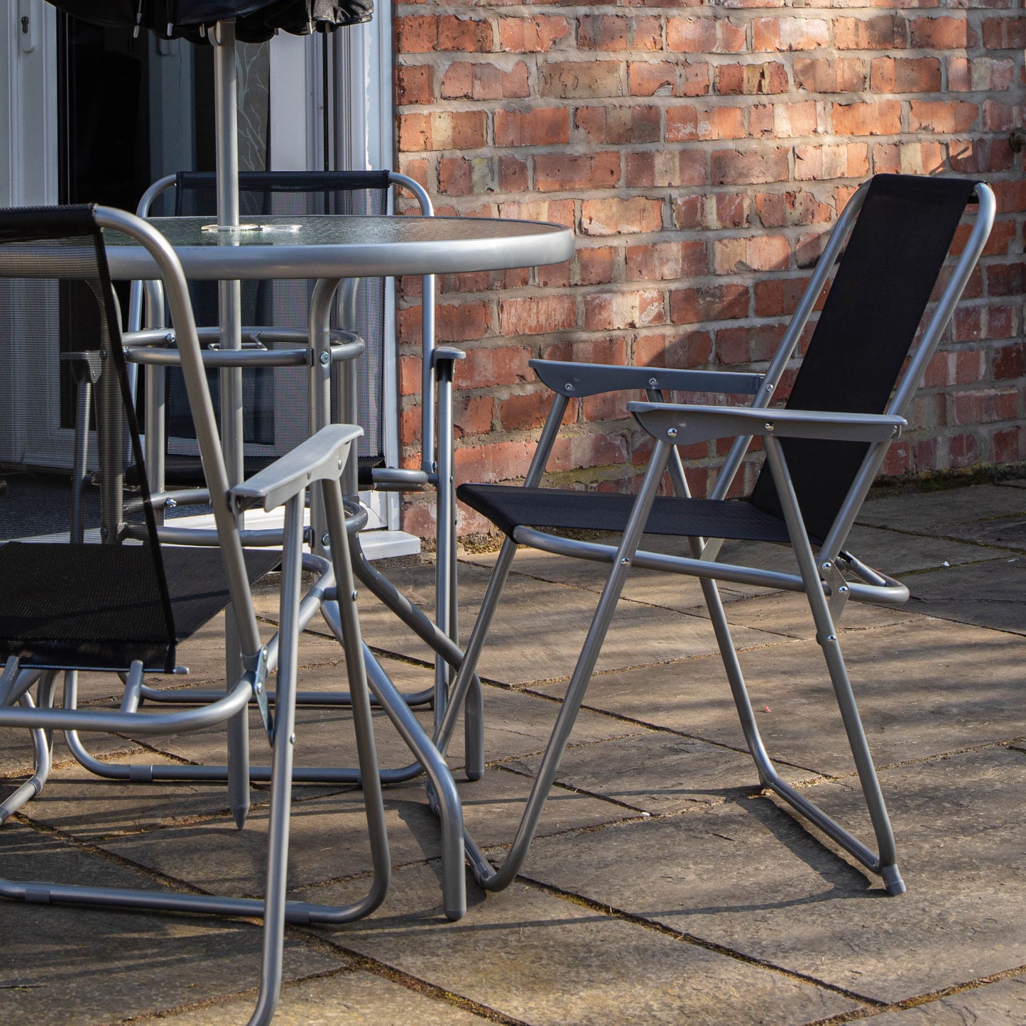 4 Person Textoline Garden Furniture Patio Set 4 Chairs And Parasol