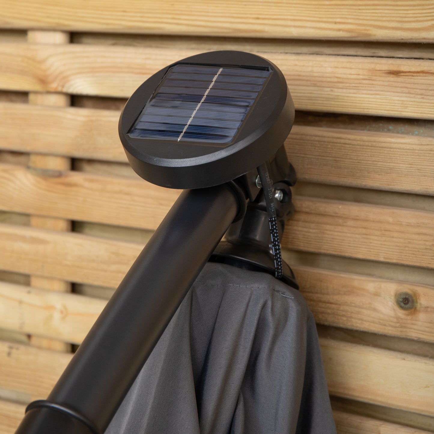 Samuel Alexander 3m Solar Powered Cantilever Lit Garden Parasol with Crank Handle & White LED Lights in Grey